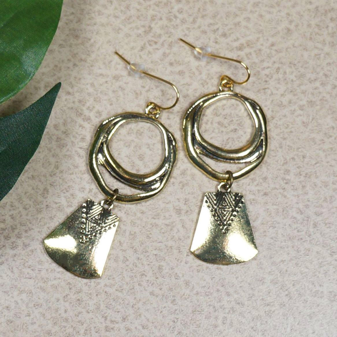 Beautiful Rustic Antique Gold Vintage Boho Dangle Statement Earrings – 18K Gold Ear Wires