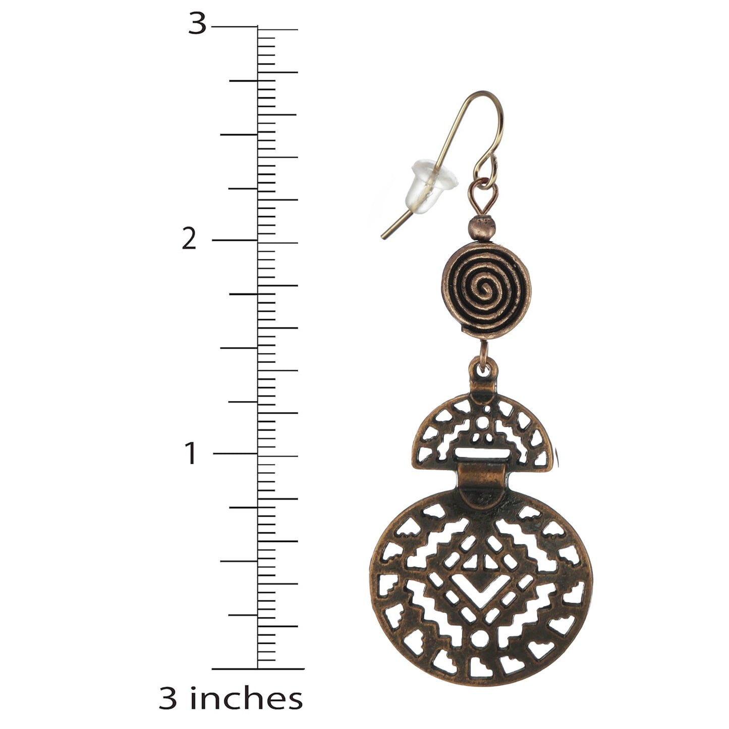 Aztec Style Boho Style Abstract Copper Drops with Copper Swirl Statement Earrings, Hypoallergenic 18K Gold Ear Wires