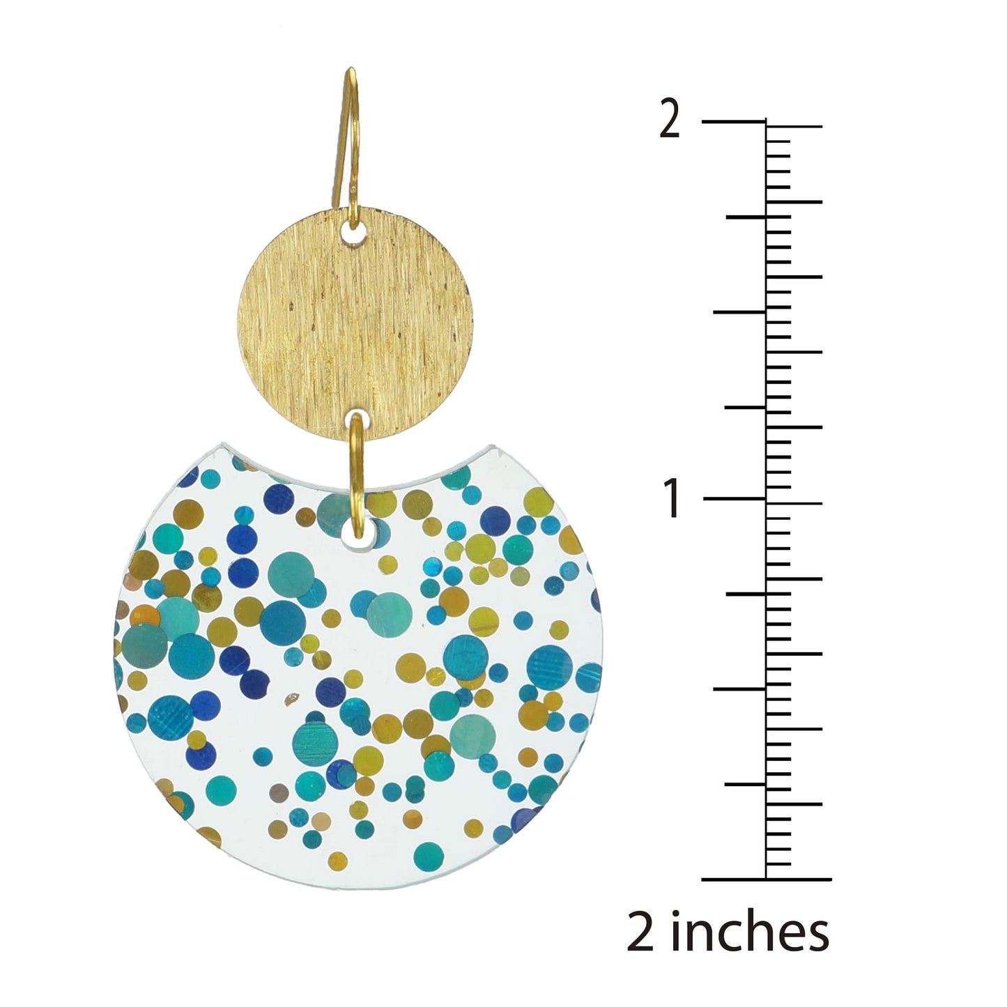 Fun Blue and Gold Circle Confetti Sparkles Lightweight Boho Statement Earrings, 18K Gold Earwires, Gift for Her