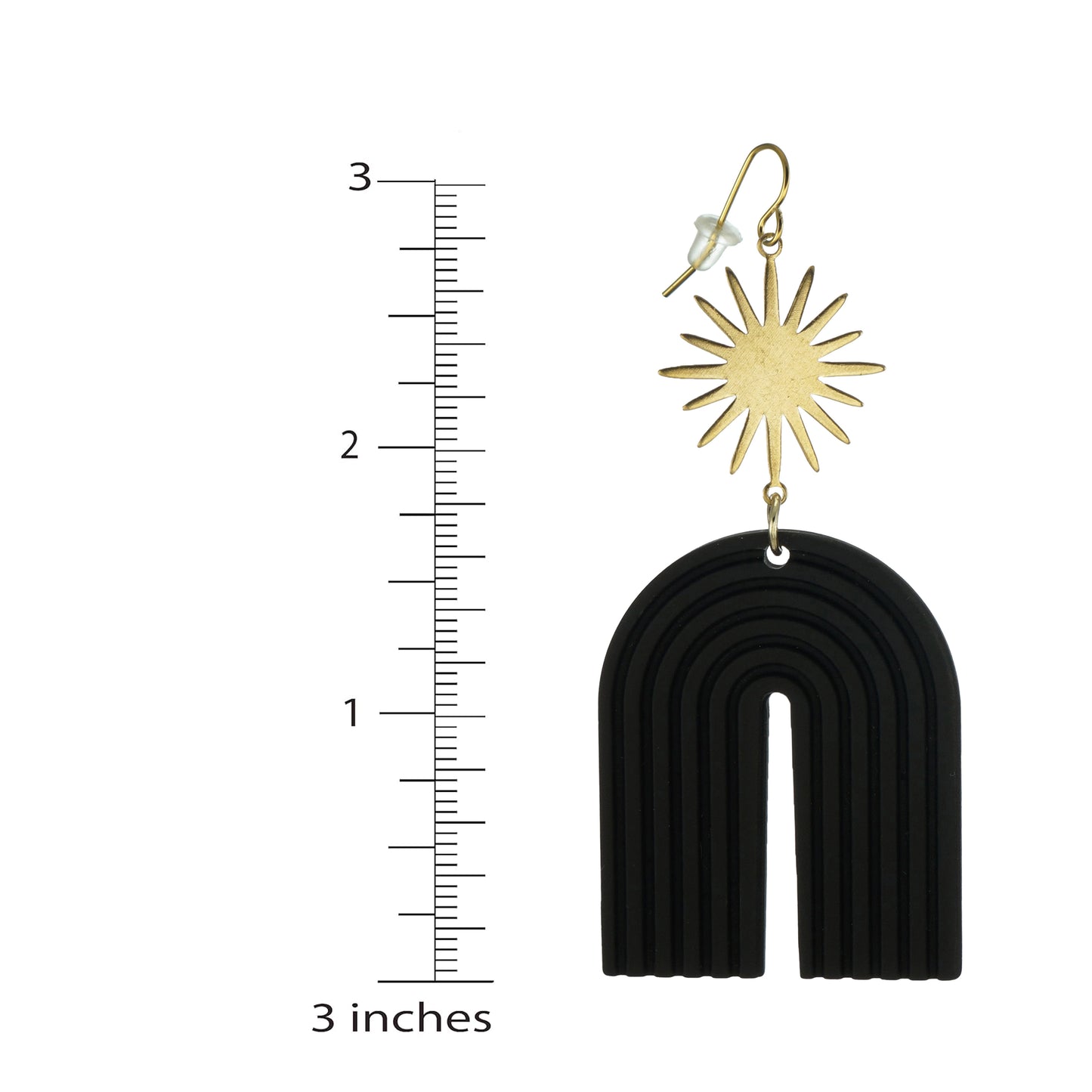 Beautiful Black U-Shape and Gold Celestial Sunburst Star Lightweight Statement Earrings, 18K Ear Wires