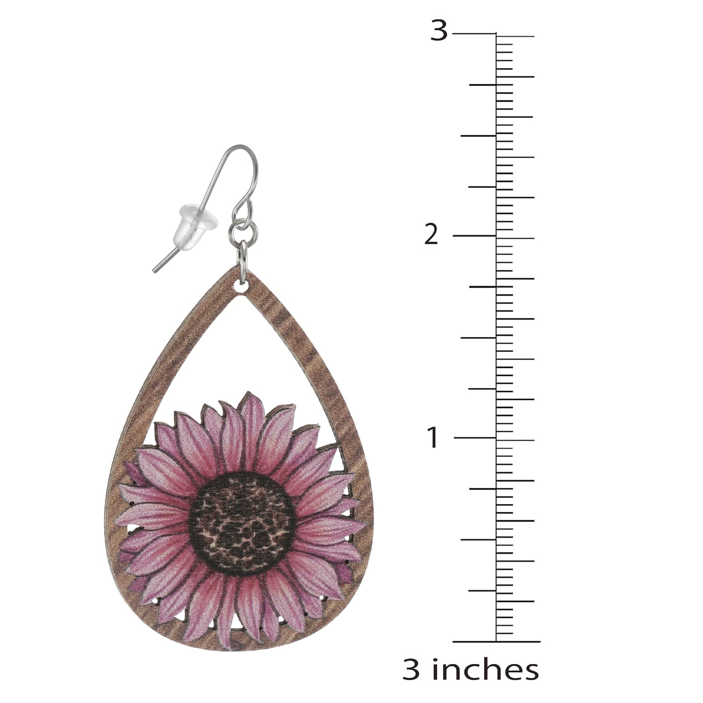 Sunflower Dangle Earrings, Lightweight Pink Painted Wood Boho Statement Earrings, Nickel Free Hypoallergenic Platinum Earwires, Gift for Her