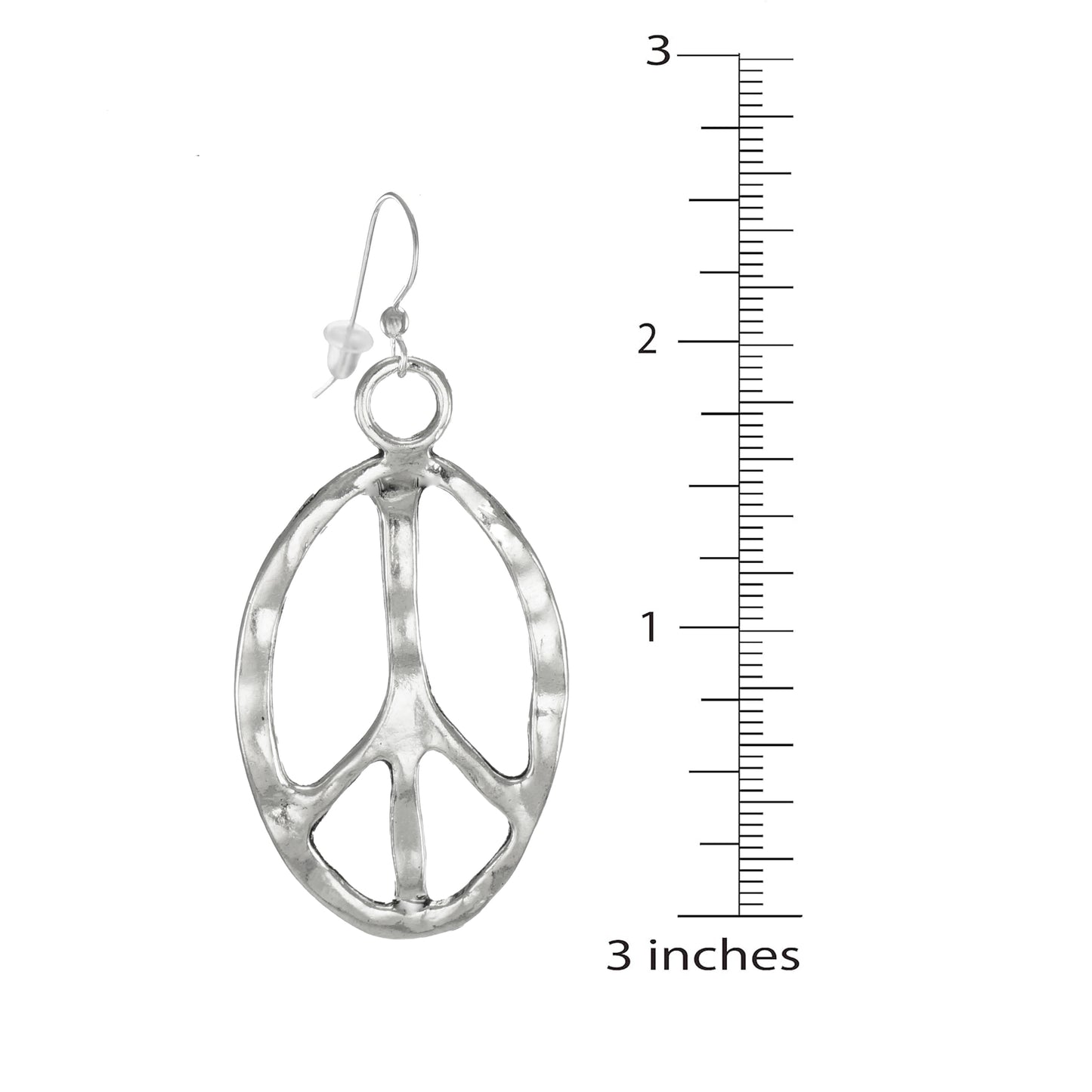 Beautiful Large Modern Shiny Hammered Pewter Peace Sign Statement Dangle Earrings – .925 Sterling Silver Earwires