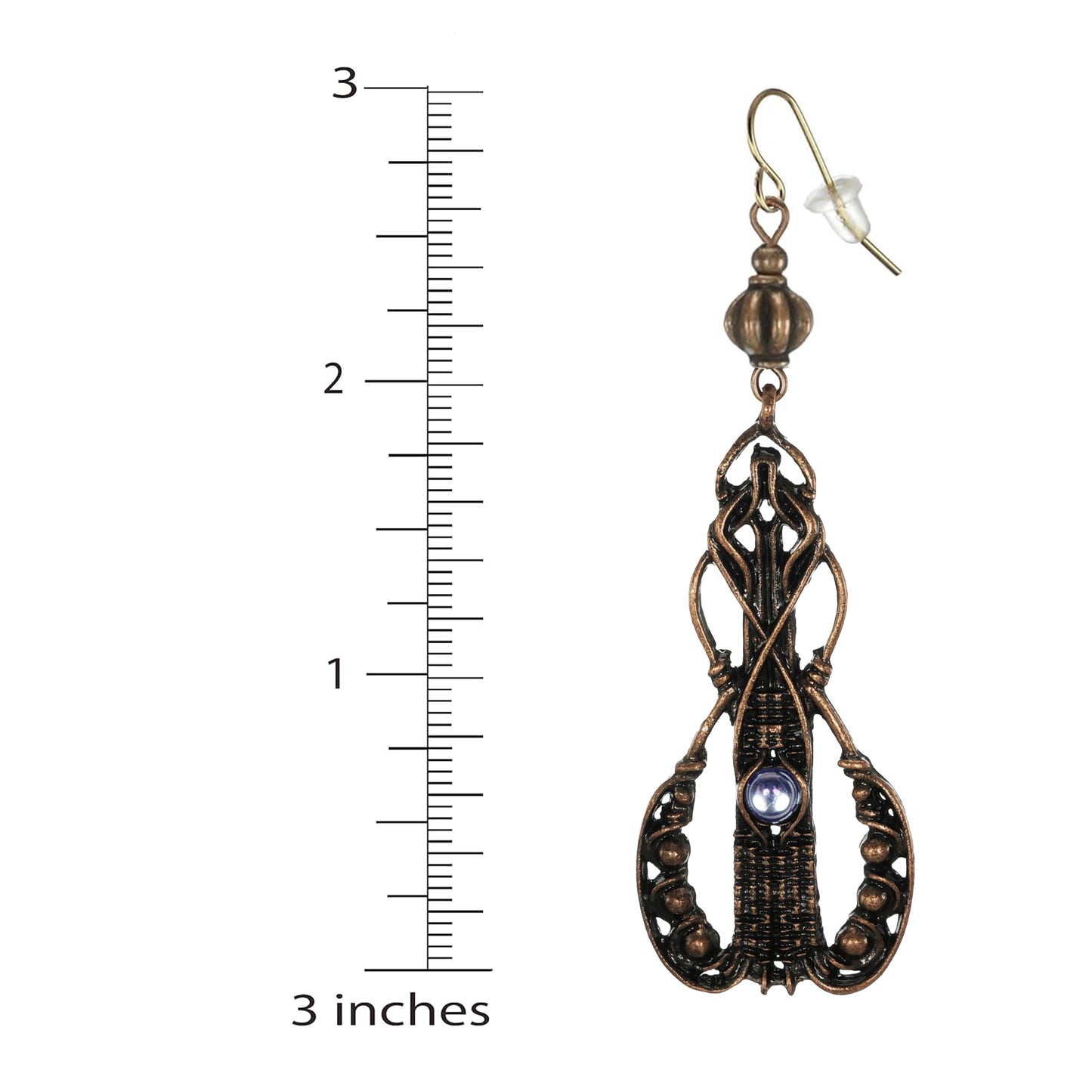 Beautiful Long Abstract Copper and Moonstone Boho Statement Dangle Earrings, 18K Gold Ear Wires