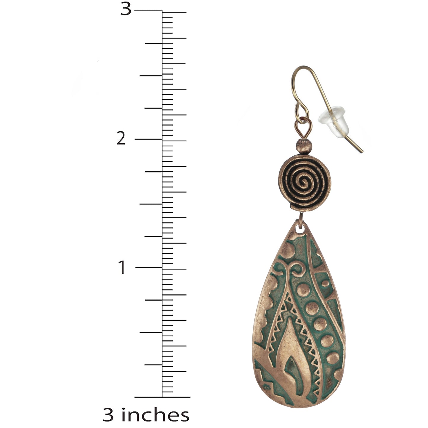 Beautiful Handmade Boho Copper Patina Teardrop and Copper Swirl Statement Earrings, 18K Earwires