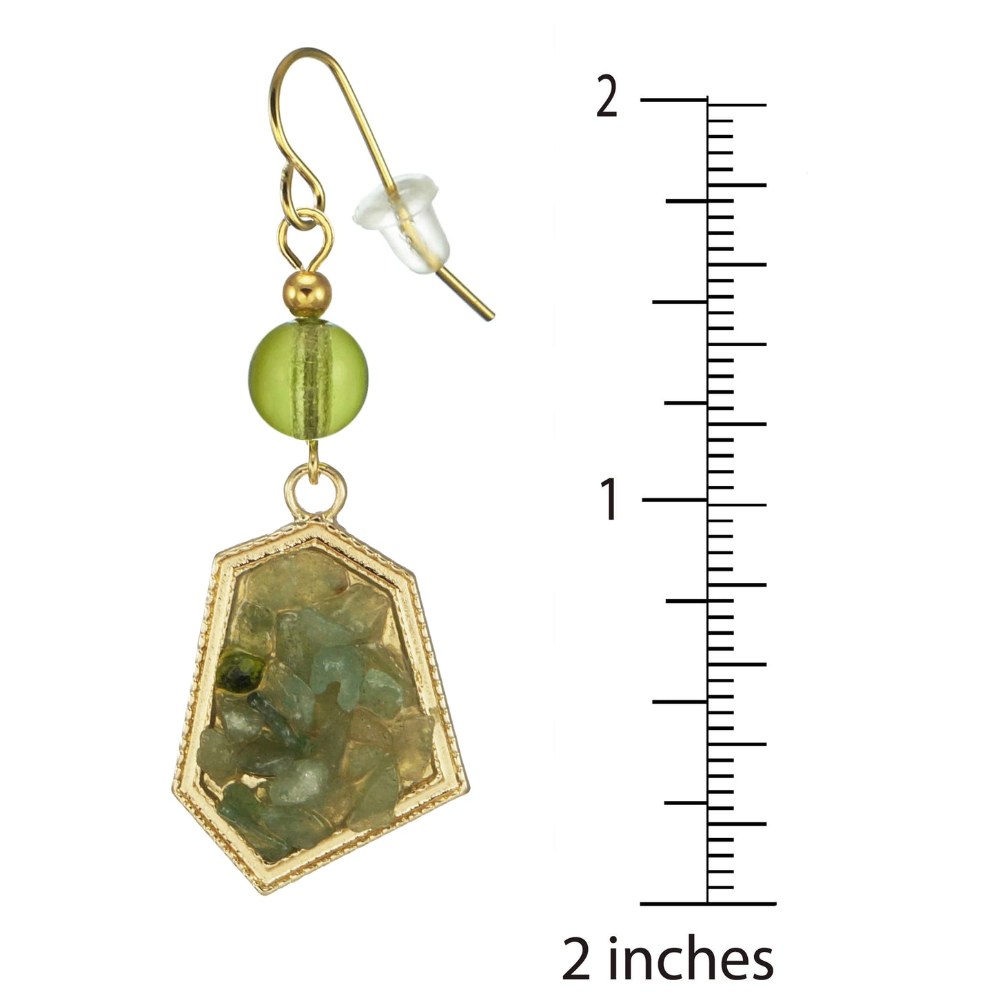 Abstract Gold and Olive Green Stone Chip Boho Dangle Unique Statement Earrings – Nickel Free Hypoallergenic 18K Gold Ear Wires – Gift for Her