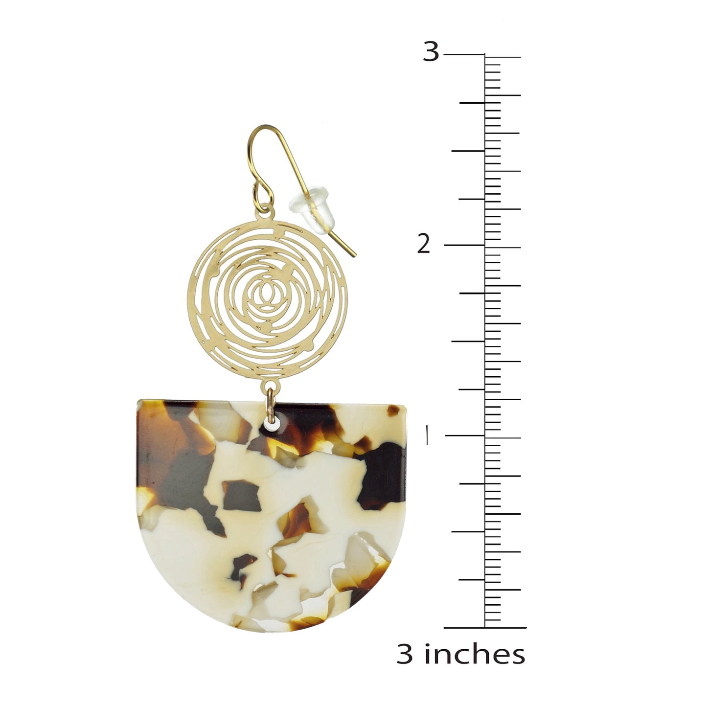 Gold Circles with Brown & Beige Drops Boho Statement Earrings, 18K Gold Ear Wires, Gift for Her