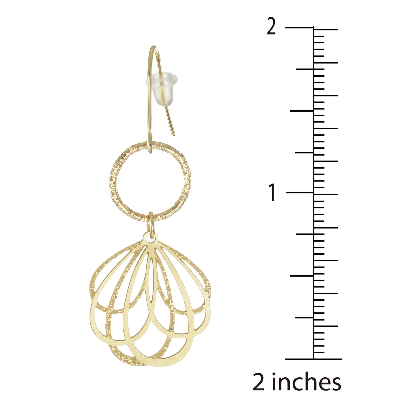 Feminine Dainty Etched Gold Flower, Minimalist Dangle Boho Earrings, Lightweight Nickel Free Hypoallergenic, 18K Gold Wires, Art Deco, Gift for Her