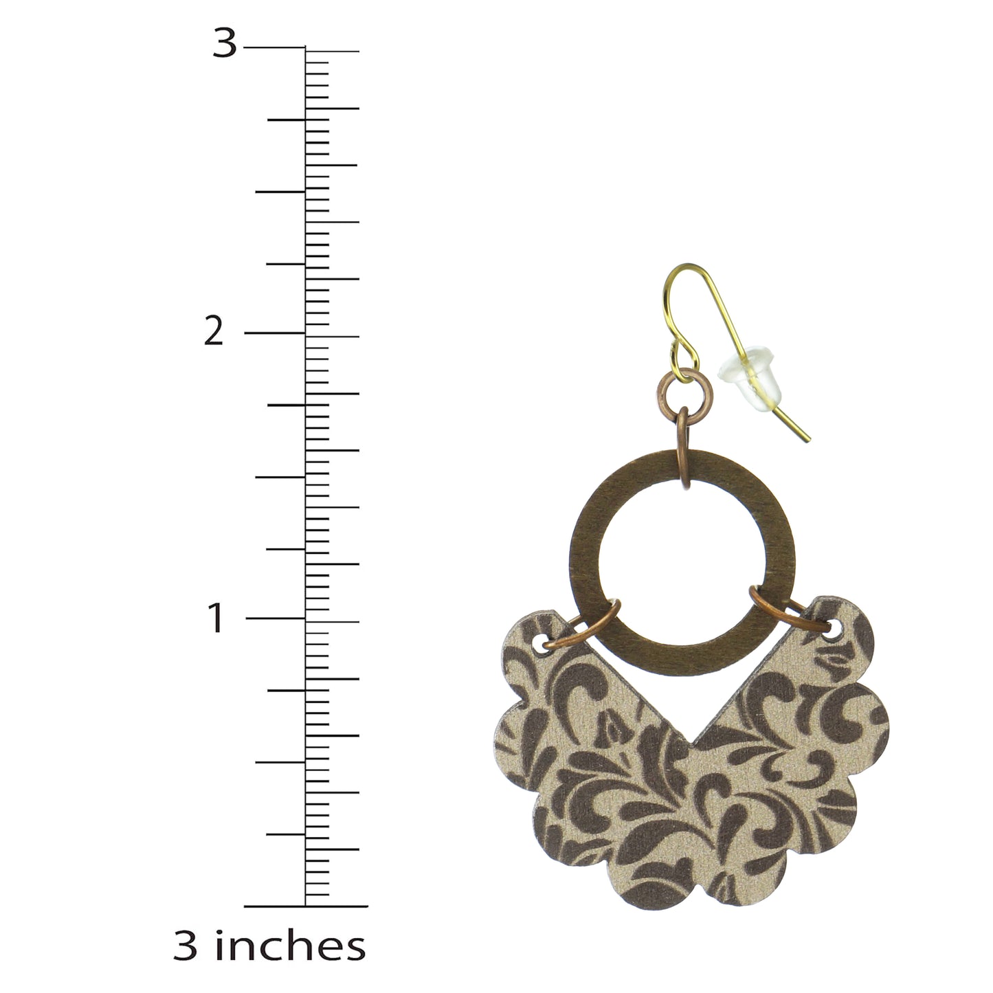 Beautiful Brown and Tan Wood Flower Boho Statement Dangle Earrings – 18K Gold Ear wires – Gift for Her