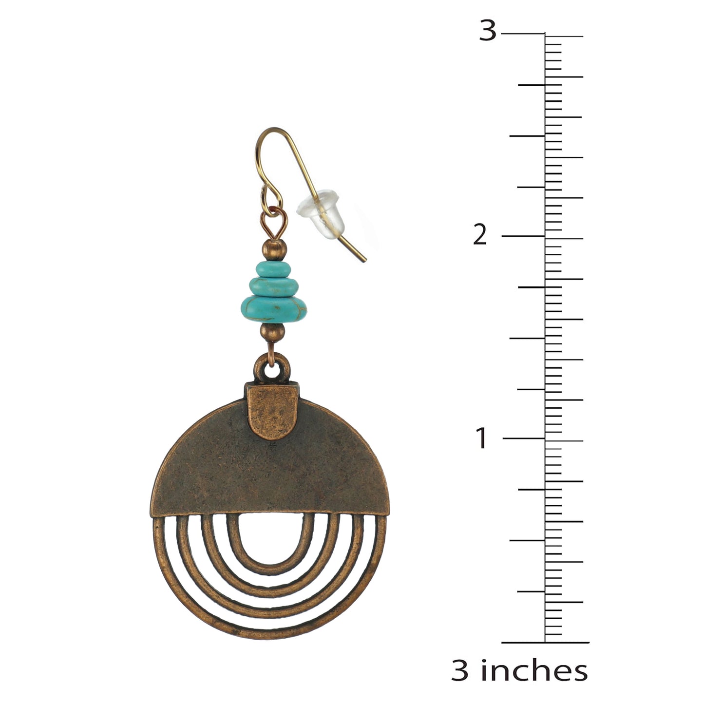 Beautiful Handmade Round Antique Copper Hoop Drops with Turquoise Bead Earrings, 18K Gold Ear Wires