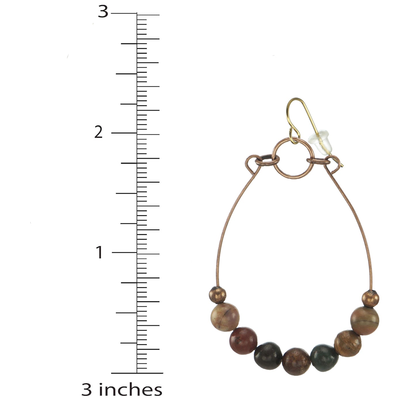 Beautiful Chic Copper Wire Hoops and Earth Tone Jasper Gemstone Lightweight Ethnic Boho Statement Dangle Earrings, 18K Gold, Ear Wires, Gift for Her