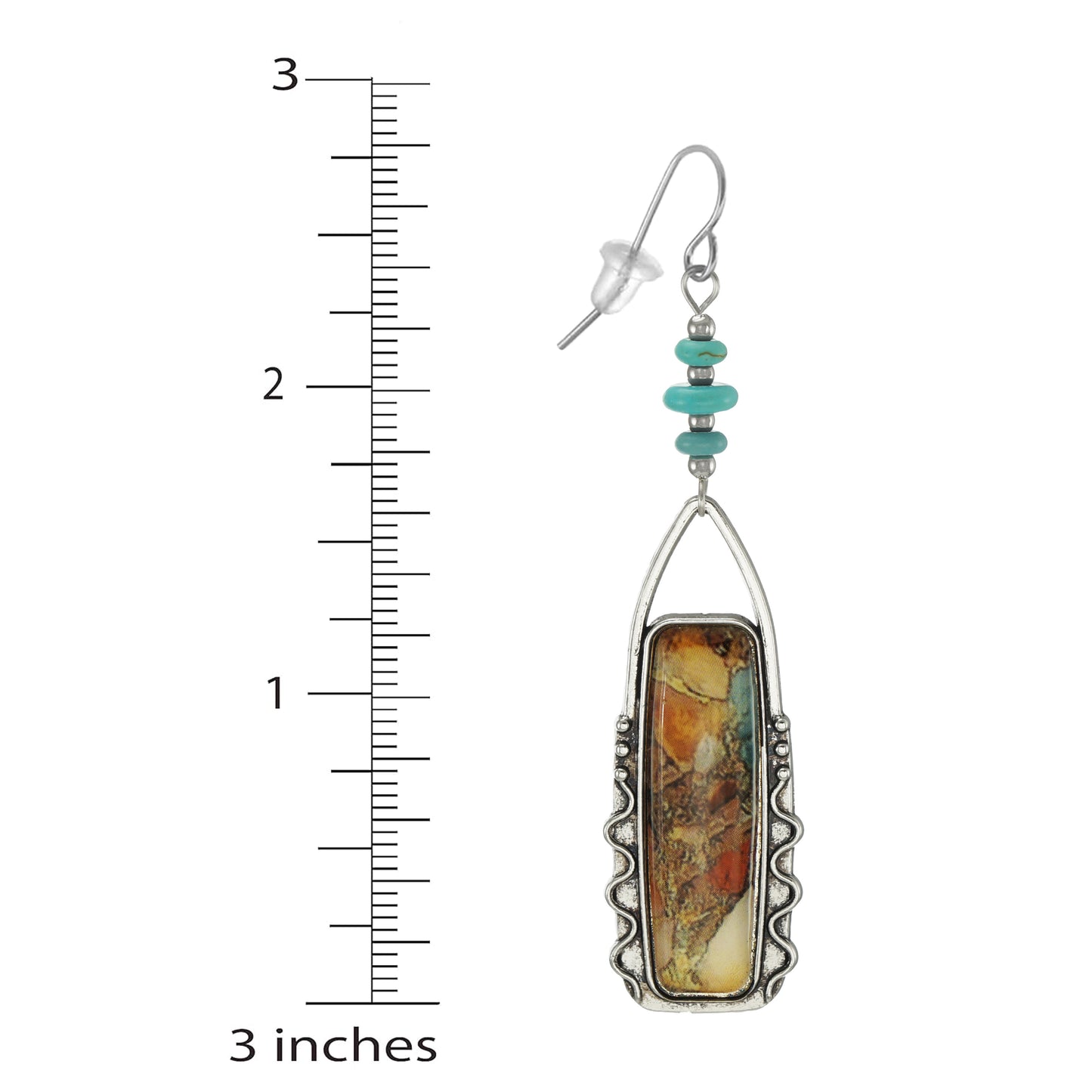 Beautiful Multi Rainbow Color Turquoise Gemstone Abstract Earrings, Platinum Earwires