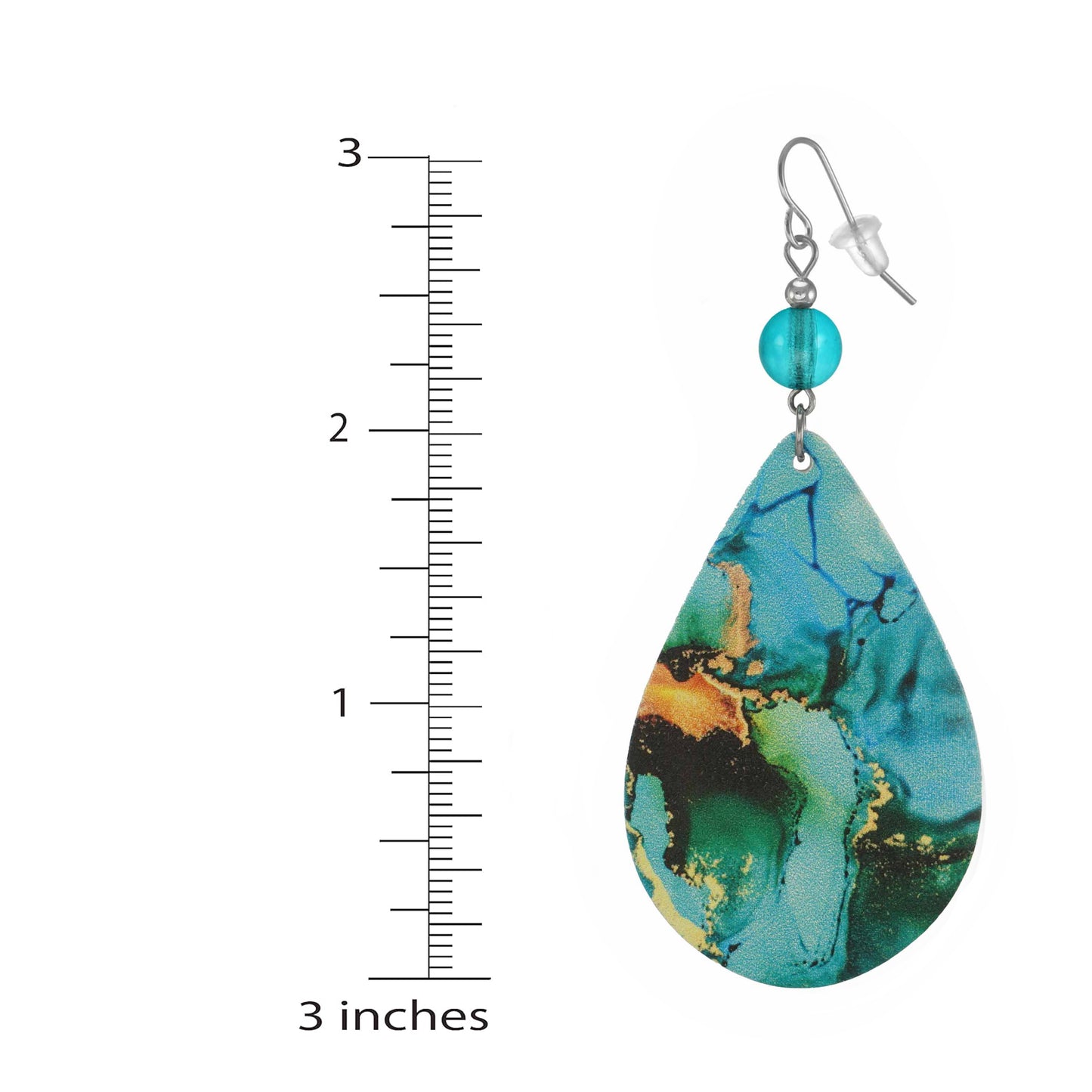 Beautiful Large Turquoise Blue Wood Teardrop Boho Statement Earrings, Platinum Ear Wires