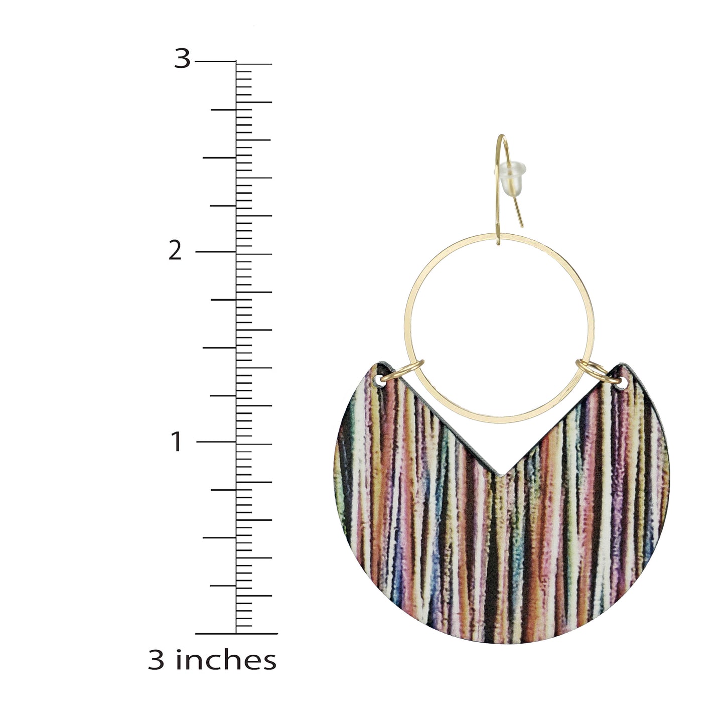 Beautiful Multi Rainbow Color Striped Boho Statement Hoop Lightweight Dangle Earrings, 18K Gold Ear Wires