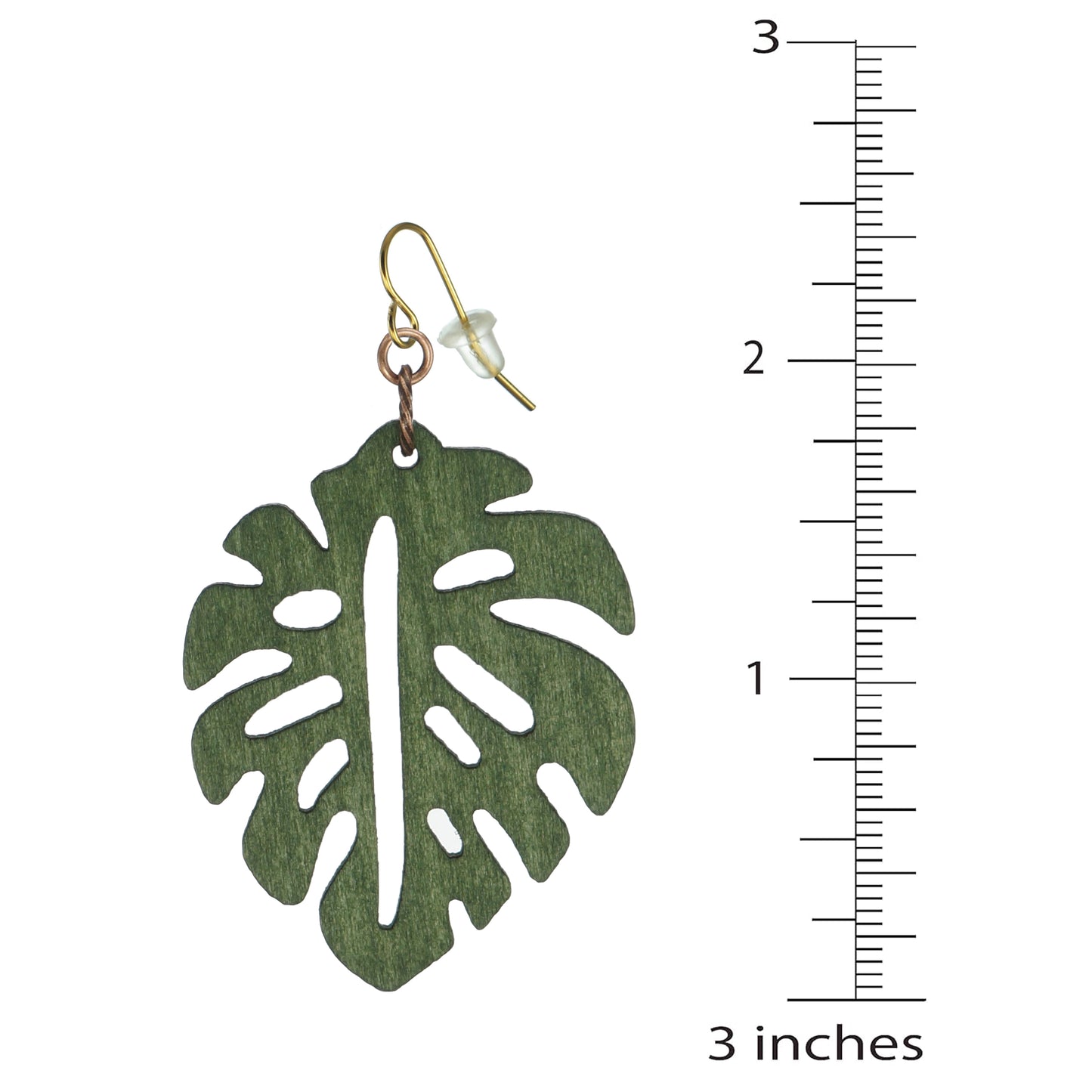 Beautiful Green Wood Leaf Rustic Boho Statement Earrings, 18K Gold Ear Wires