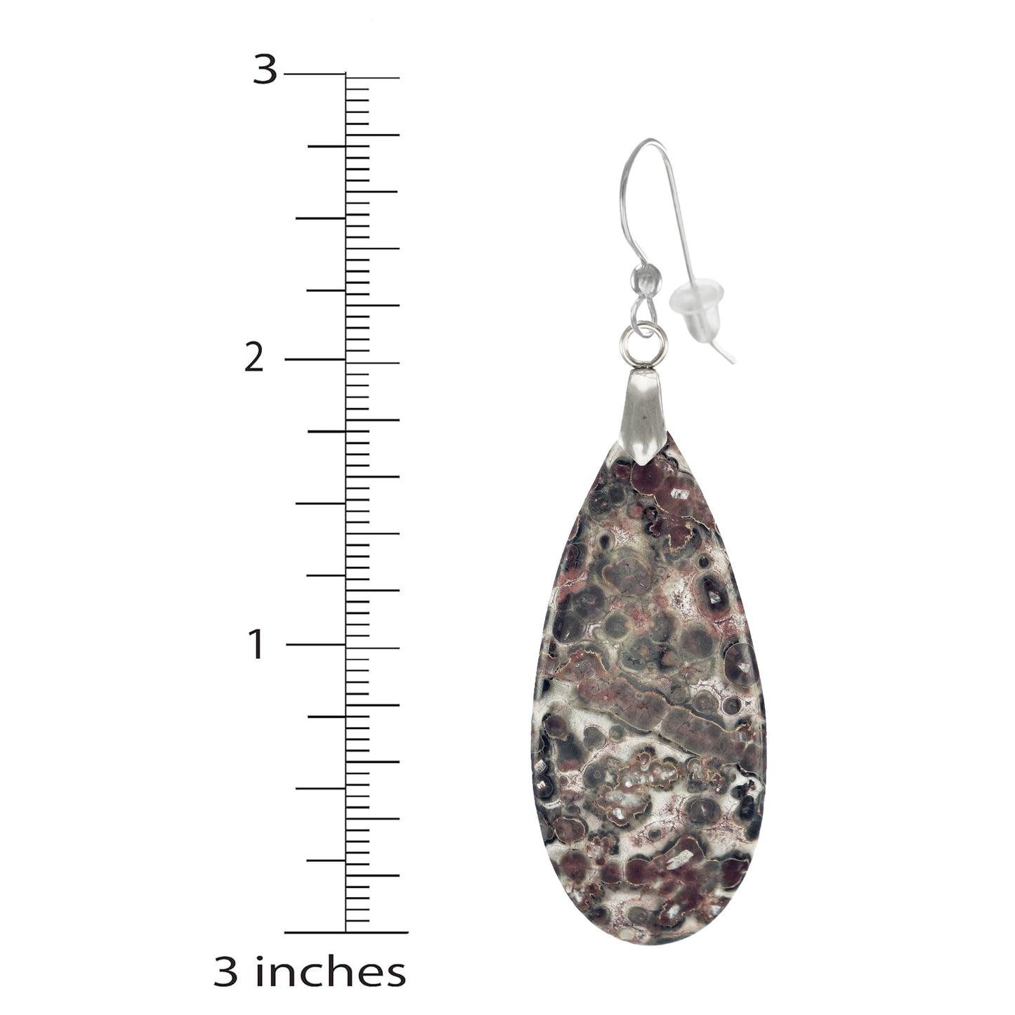 Beautiful Natural Leopardskin Jasper Teardrop Gemstone Earrings .925 Sterling Silver Earwires, Gift for Her