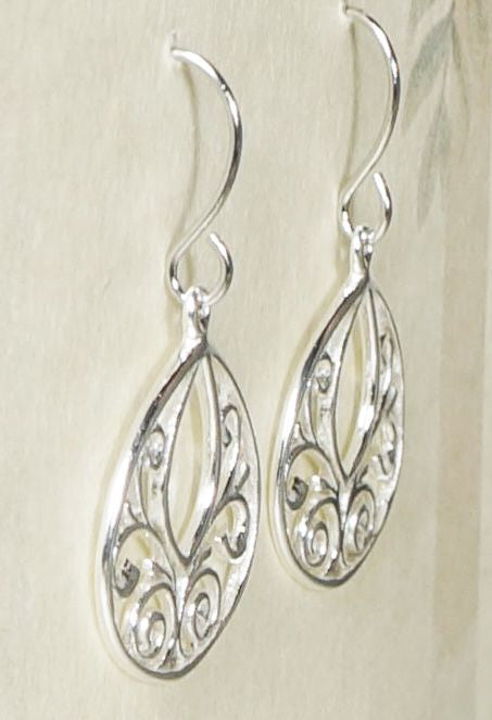 Pretty Everyday .925 Sterling Silver Intricate Filigree Teardrop Lightweight Minimalist Dangle Earrings, Platinum Ear Wires