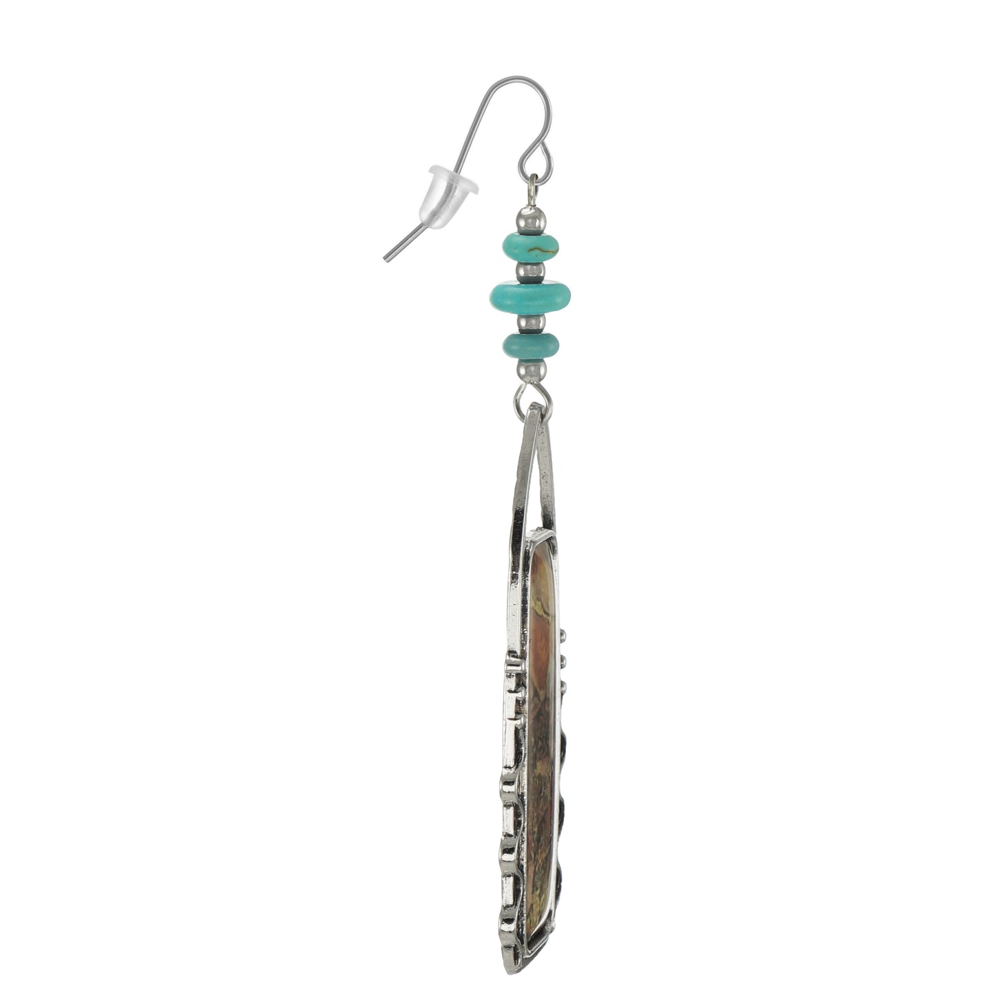 Beautiful Multi Rainbow Color Turquoise Gemstone Abstract Earrings, Platinum Earwires