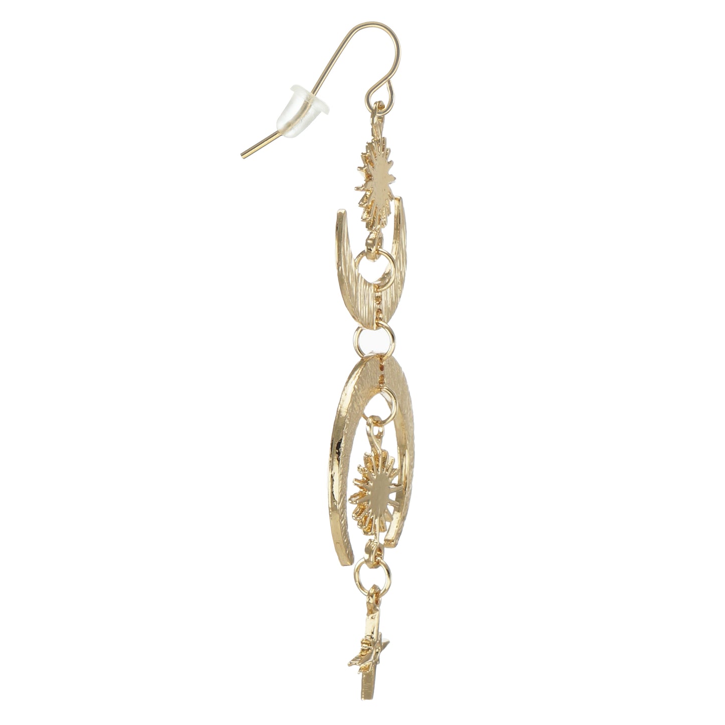 Beautiful Gold Celestial Crescent Moon with Sun and Stars Boho Statement Dangle Earrings – Hypoallergenic 18K Gold Earwires