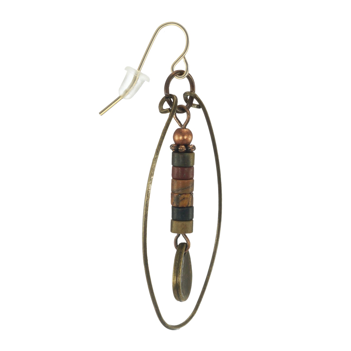 Beautiful Brass Wire Teardrop Earth Tone Jasper Gemstone Lightweight Boho Statement Earrings, 18K Gold Ear Wires