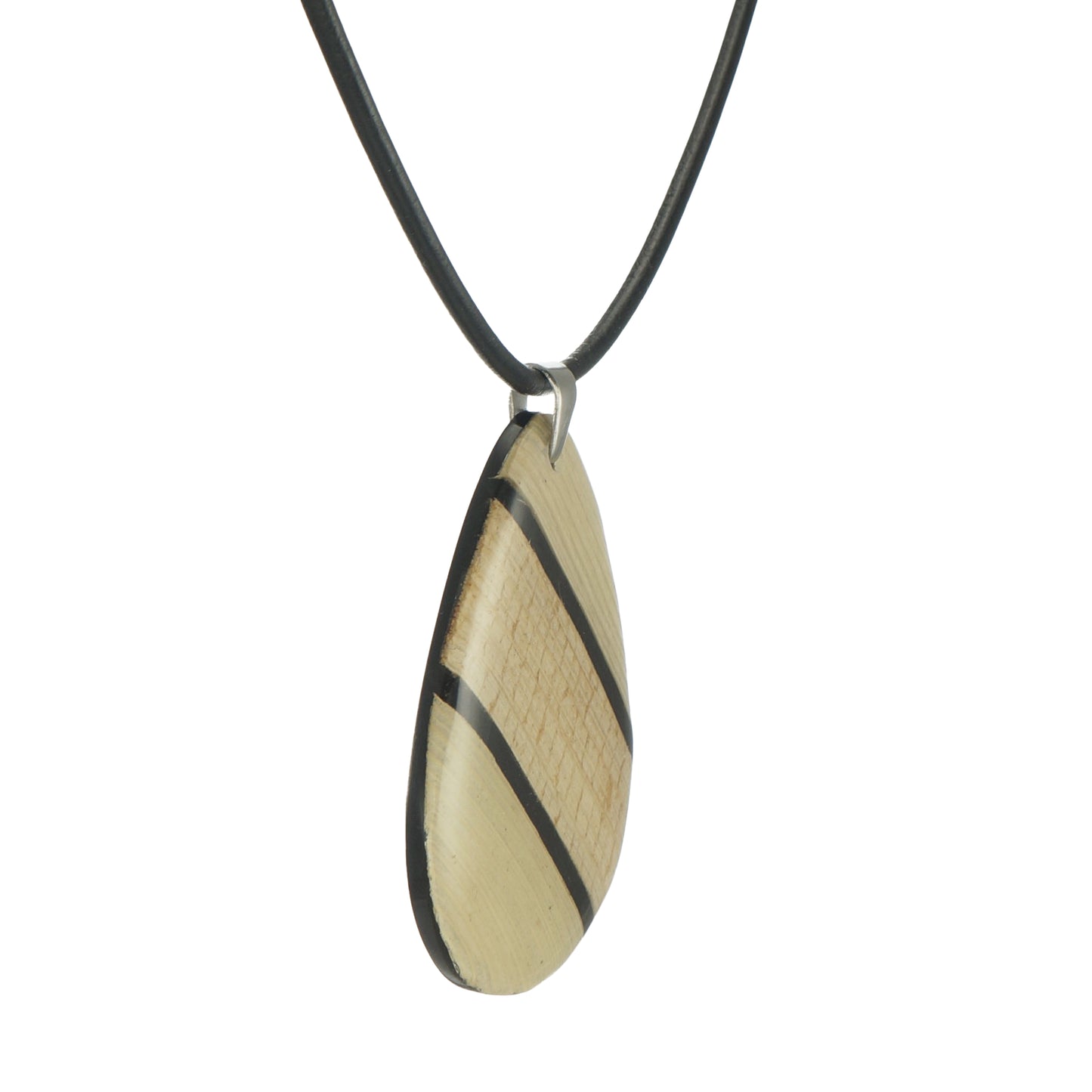 Corn Husk Inlay Teardrop Pendant and Black Leather Statement Necklace, Length Choices