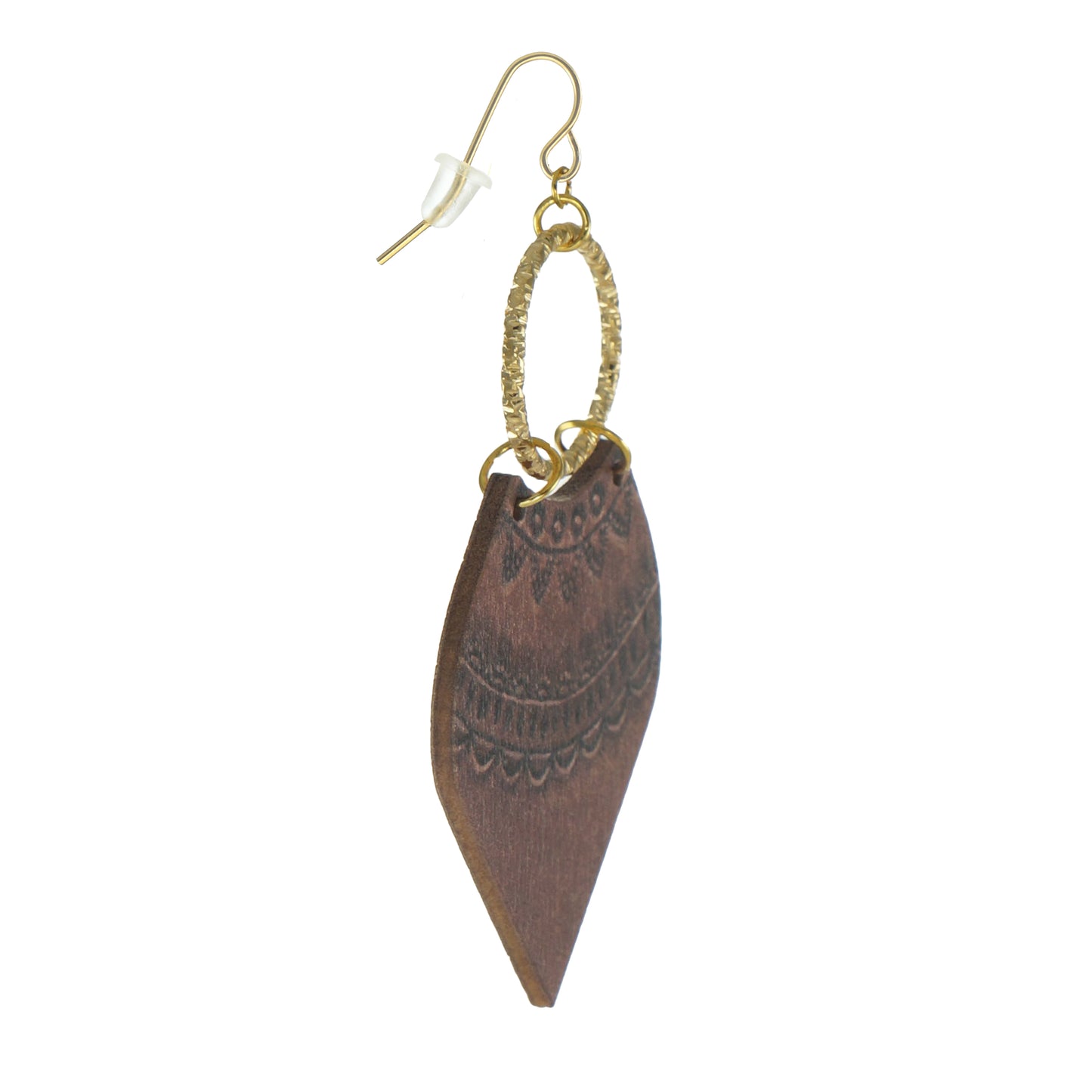Rustic Brown Leather-Look Gold Ring, Lightweight Western Dangle Boho Statement Earrings, 18K Gold Ear Wires