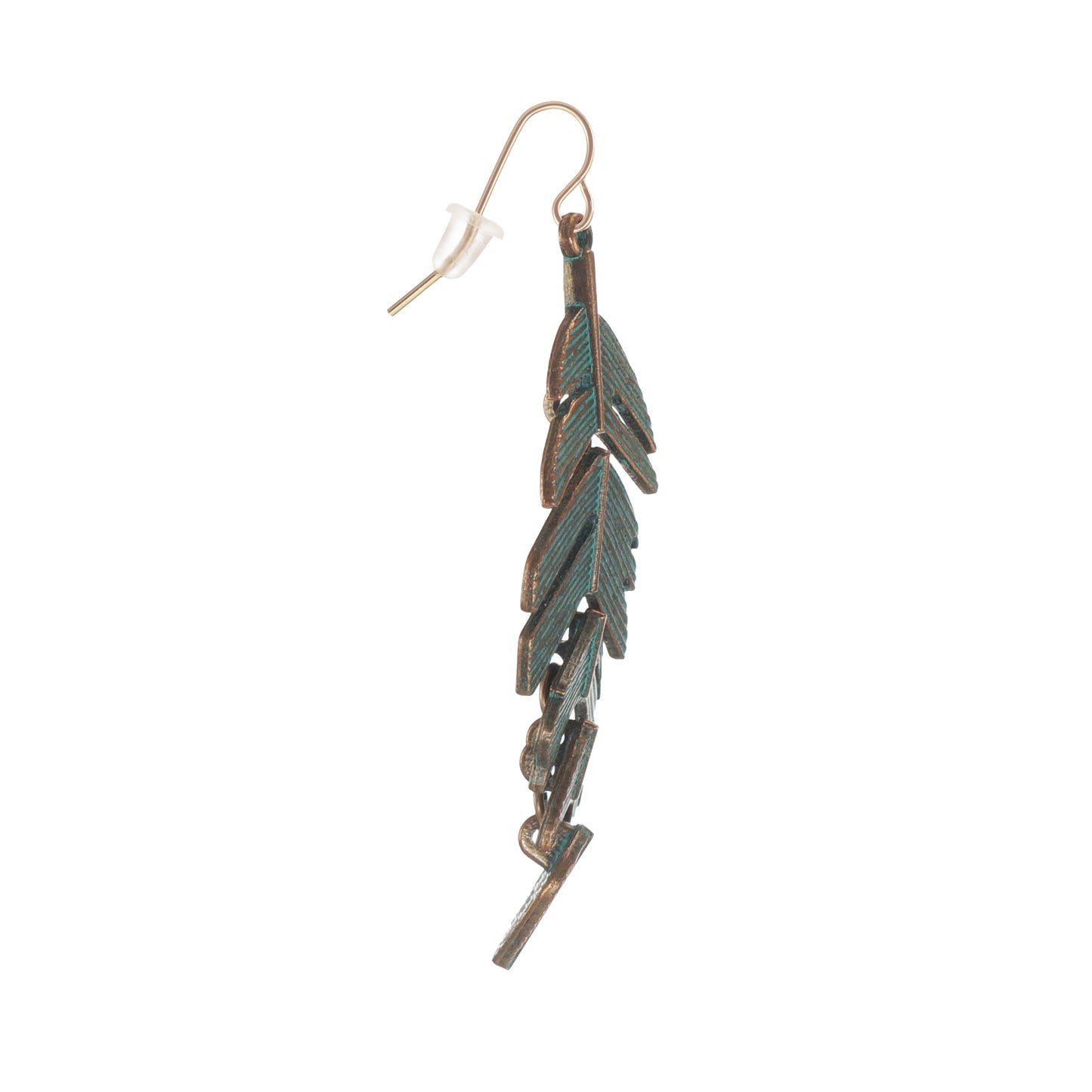 Copper Patina Leaf Drop Boho Statement Earrings, Rose Gold Ear Wires