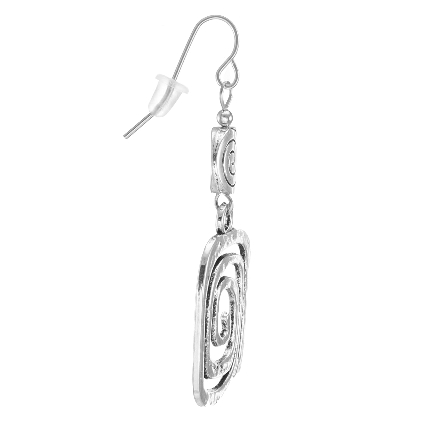 Beautiful Rustic Antique Silver Double Spiral Light Weight Boho Statement Dangle Earrings, Platinum Ear Wires