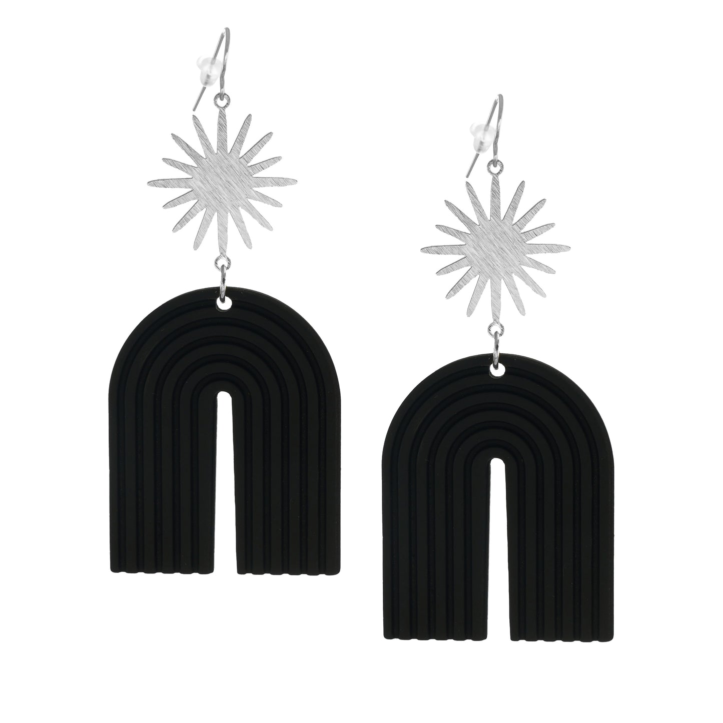 Black Acrylic & Celestial Star Boho Statement Earrings, Gold or Silver