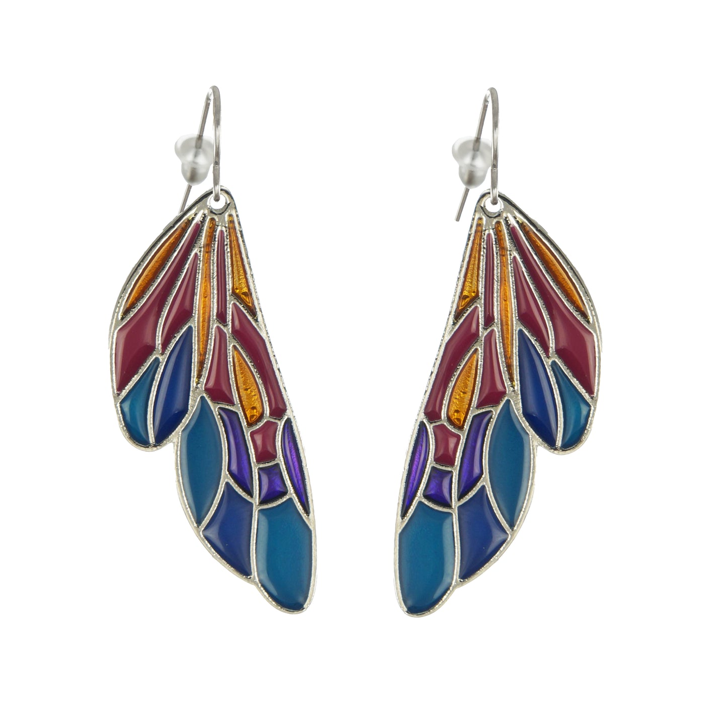 Graceful Multi Color Enamel Butterfly Wing Statement Earrings, Gold or Silver