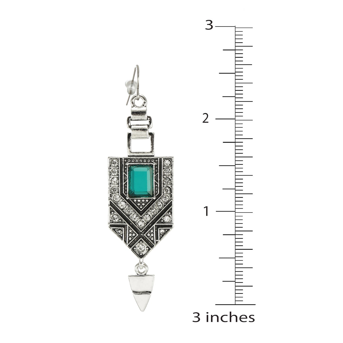 Silver & Green Egyptian Inspired Boho Statement Earrings, Platinum Ear Wires