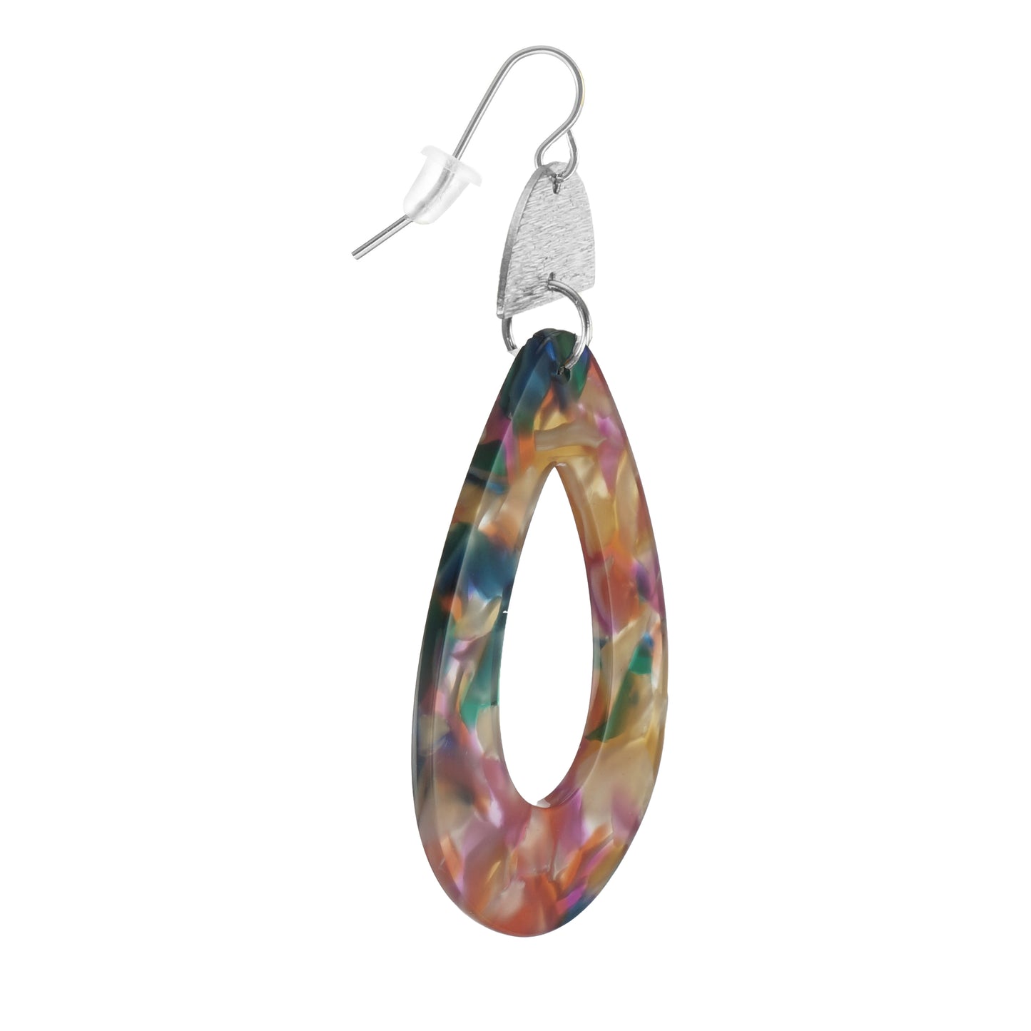 Vibrant Confetti Teardrop & Brushed Half Moon Boho Statement Earrings, Gold or Silver