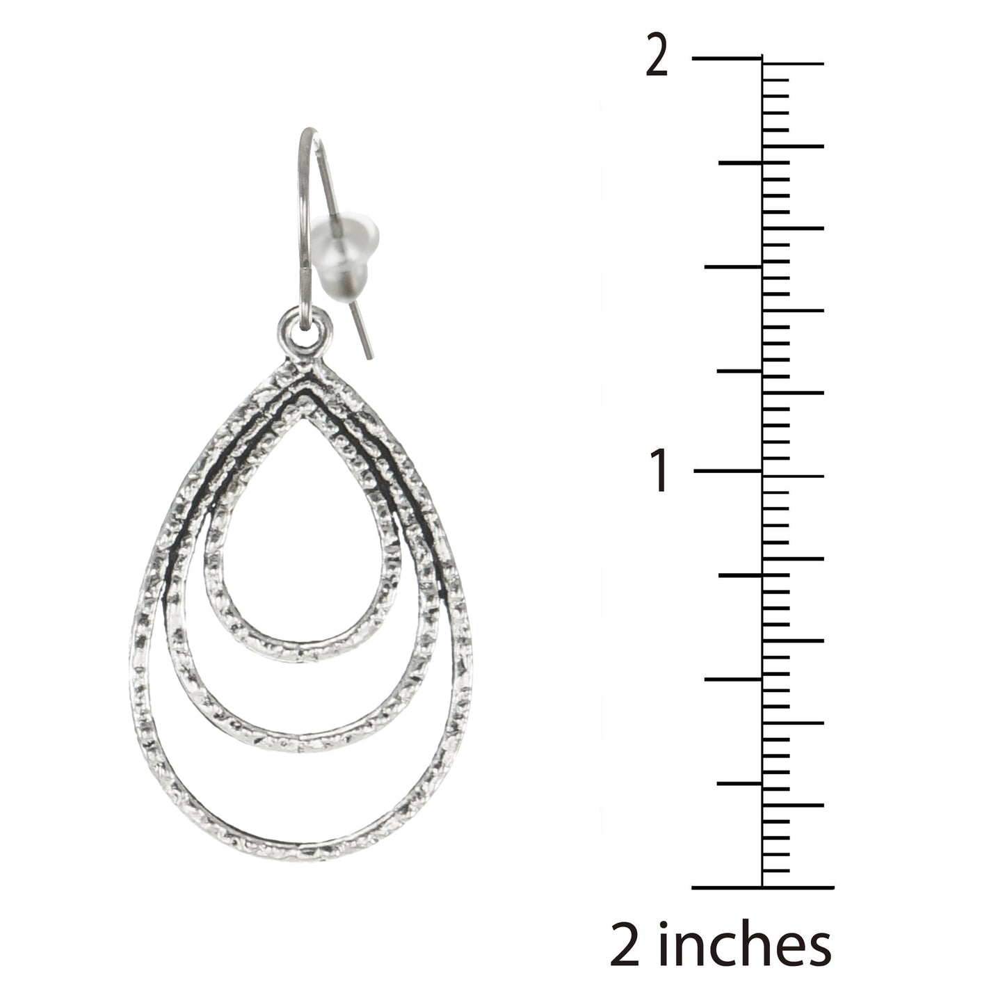 Hammered Silver Triple Teardrop Minimalist Everyday Earrings, Platinum Ear Wires