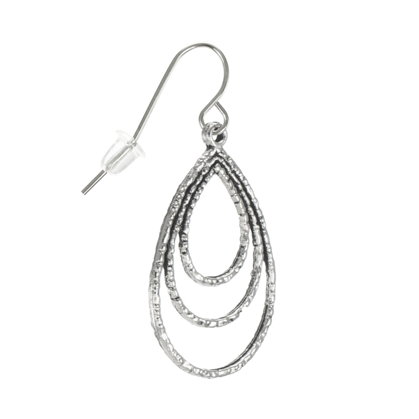 Hammered Silver Triple Teardrop Minimalist Everyday Earrings, Platinum Ear Wires