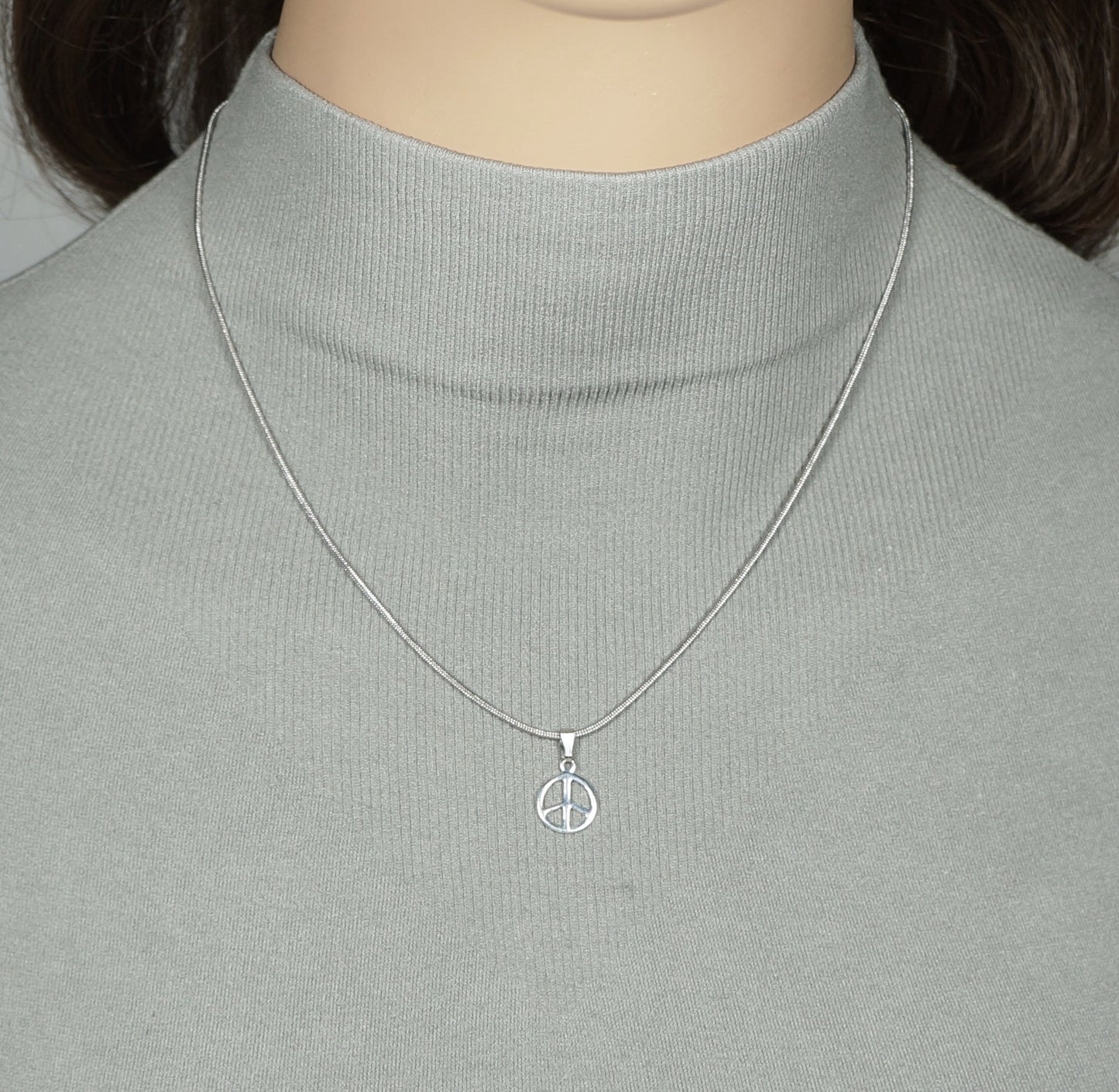 Small and Dainty Sterling Silver Peace Charm, Stainless Steel Snake Chain Necklace, Length Choices