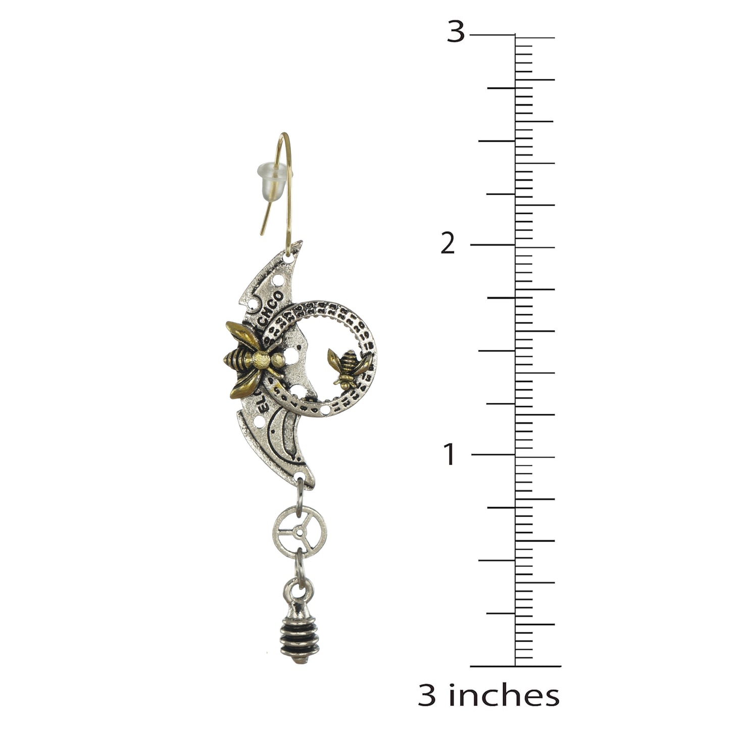 Steampunk Vintage Art Deco Queen Bee Baby Bee Mixed Metal Boho Dangle Statement Earrings, 18K Gold Ear Wires