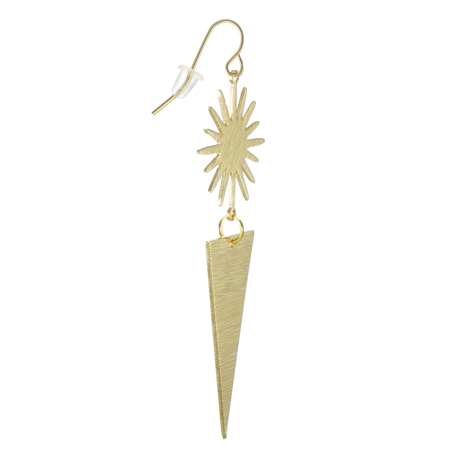 Brushed Gold Celestial Star Sunburst and Triangle Drop Handmade Boho Statement Earrings, 18K Gold Ear Wires, Gift for Her