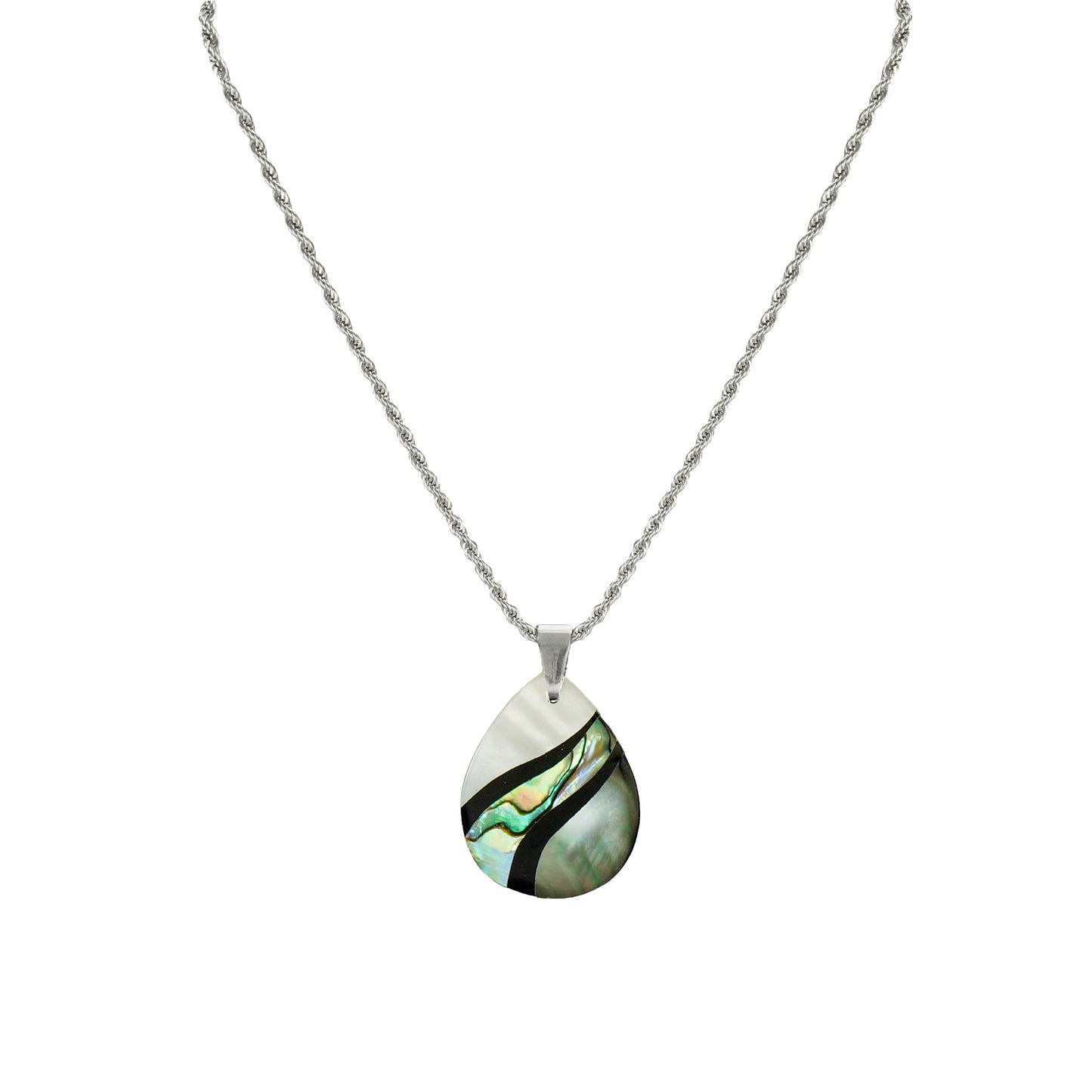 High Quality Unisex Solid Stainless Steel Rope Chain with Teardrop Abalone Shell Pendant – 19 1/2 inches