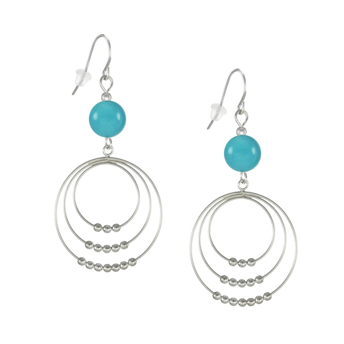 Beautiful .925 Sterling Silver Beaded Hoop Boho Dangle Earrings, Color Choices, Sterling Silver Ear Wires