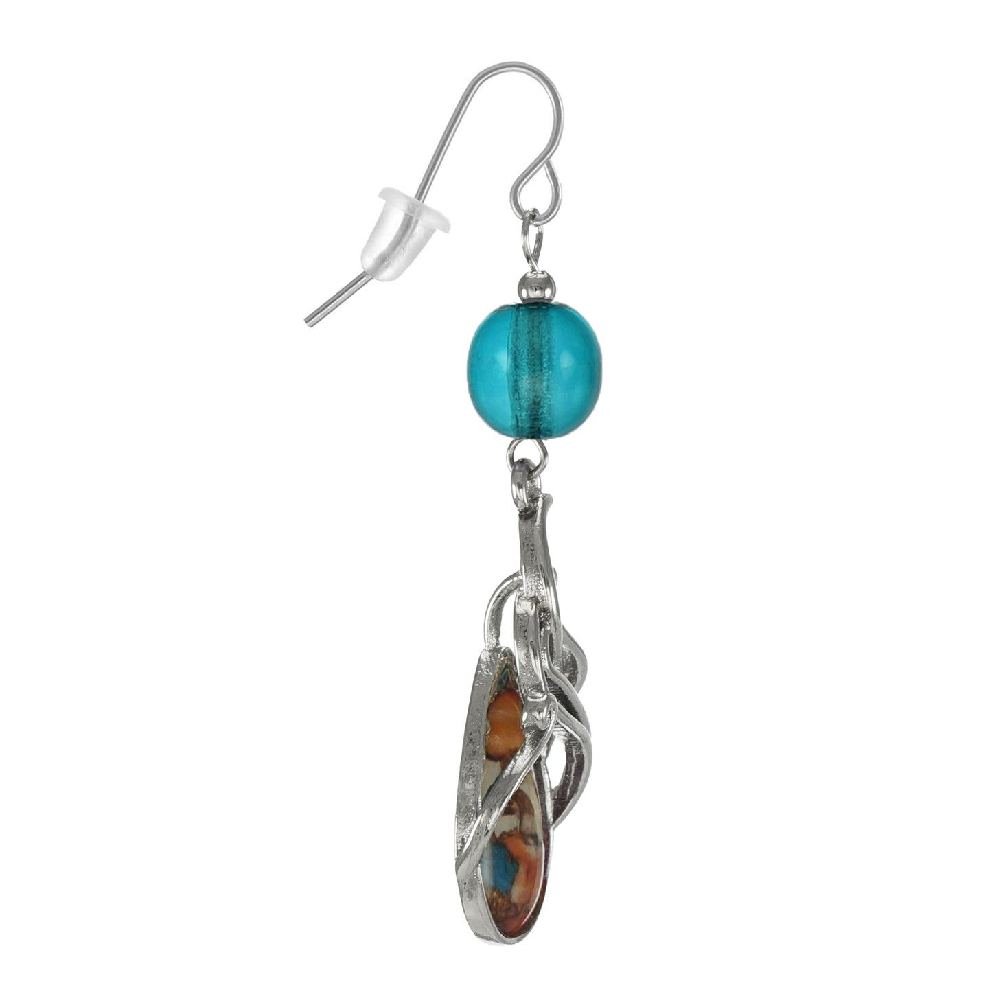 Beautiful RainbowTurquoise and Silver Swirl Teardrop Earrings, Platinum Ear Wires