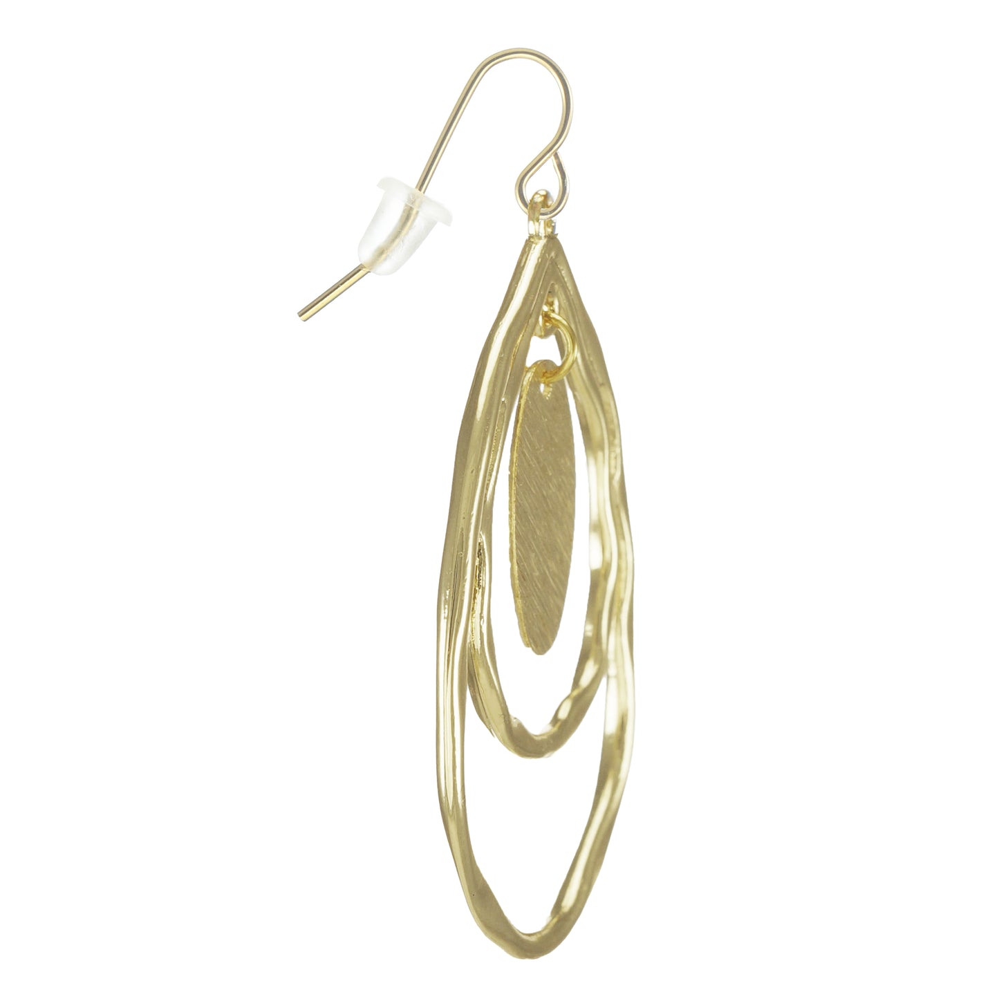 Beautiful Hammered Gold Double Teardrop Boho Statement Dangle Earrings, 18K Gold Ear Wires