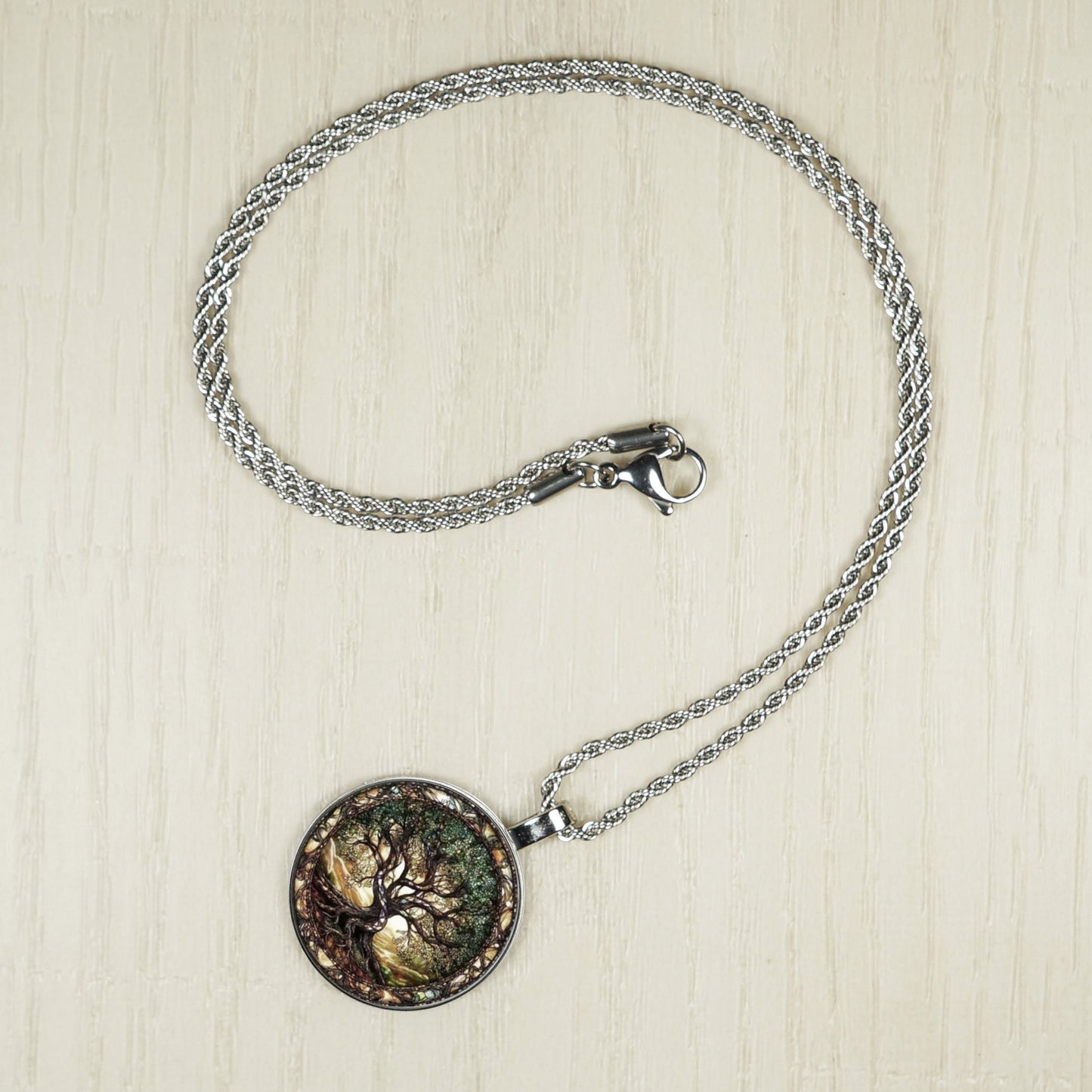 Intricate Highly Detailed Tree of Life Pendant, Stainless Steel Rope Chain Necklace, 20 Inch, Unisex Gift