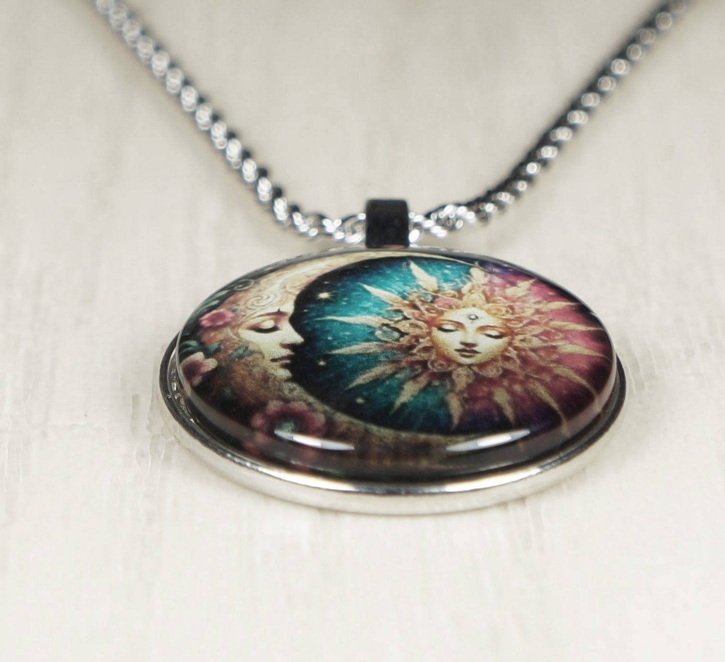 Intricate Highly Detailed Celestial Sun Pendant on Stainless Steel Rope Chain, 20 Inch, Gift for Her