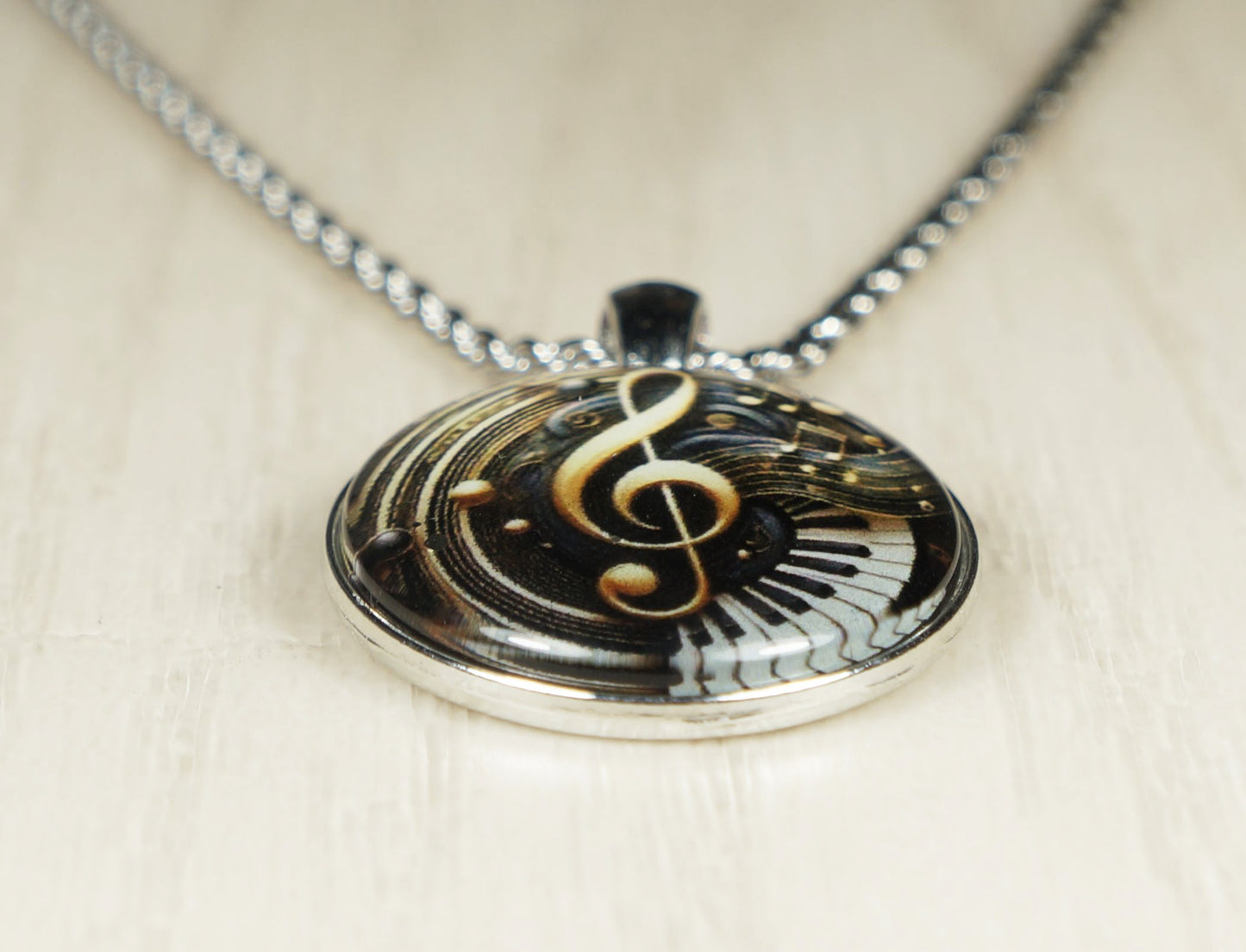 Intricate Highly Detailed Treble Clef Piano Keys Music Pendant, Stainless Steel Rope Chain Necklace, 20 Inch, Unisex Gift for Musicians & Music Lovers