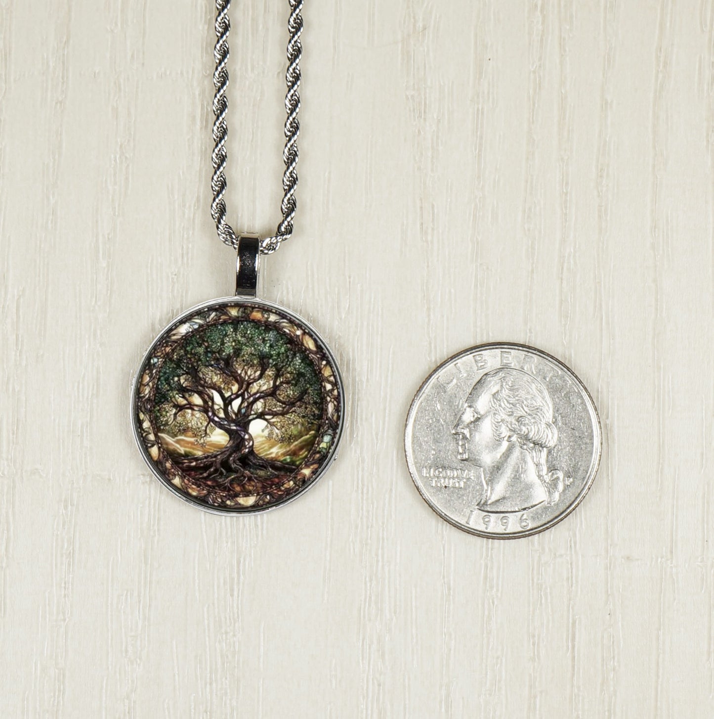 Intricate Highly Detailed Tree of Life Pendant, Stainless Steel Rope Chain Necklace, 20 Inch, Unisex Gift