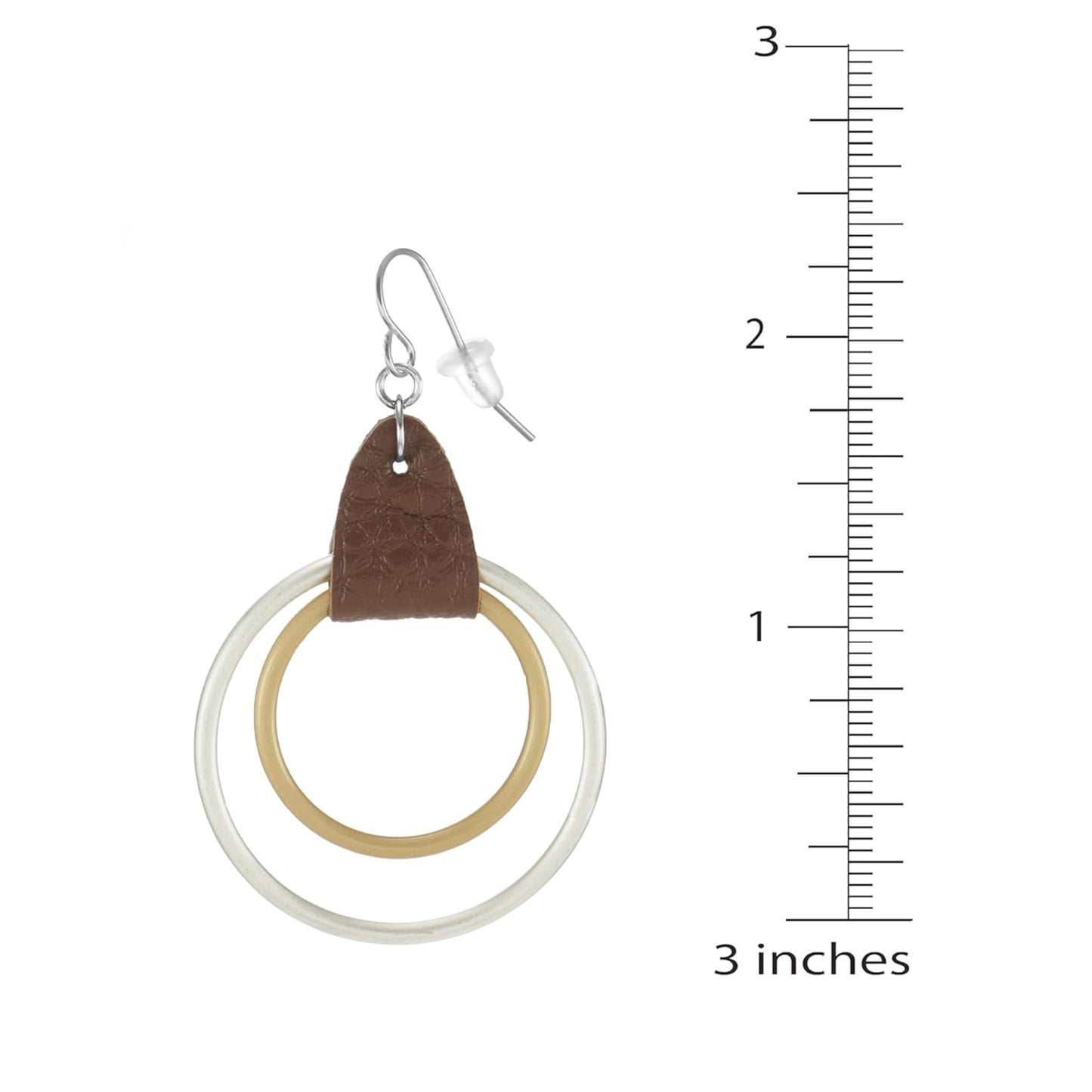 Gold and Silver Vegan Leather Western Boho Hoop Statement Earrings, Platinum Ear Wires