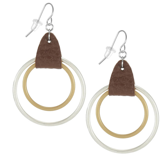 Gold and Silver Vegan Leather Western Boho Hoop Statement Earrings, Platinum Ear Wires