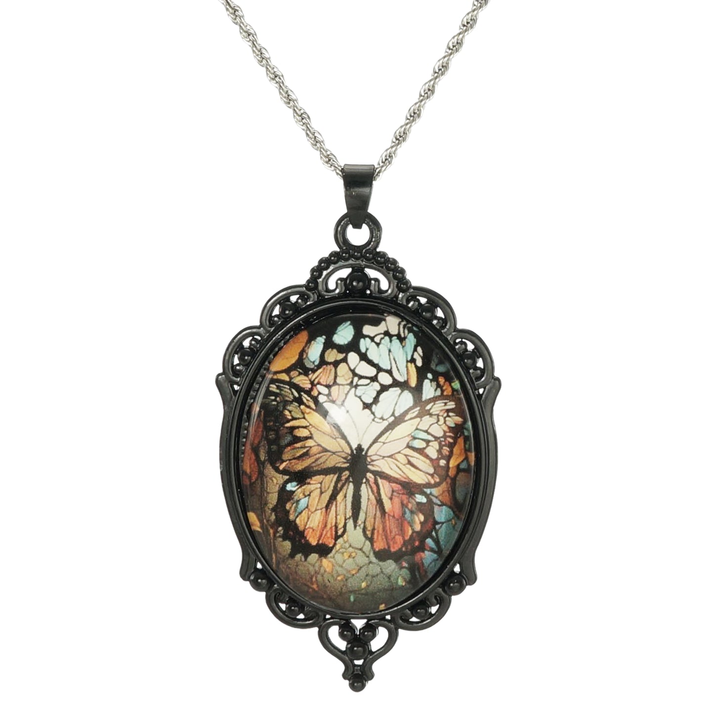 Intricate Highly Detailed Butterfly Vintage Inspired Boho Pendant, Stainless Steel Rope Chain Necklace, 20 Inch, Gift for Her