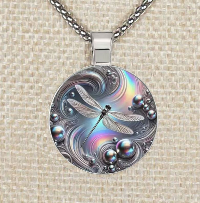 Intricate Highly Detailed Blue 2-D Dragonfly Boho Pendant, Stainless Steel Necklace, Length Choices