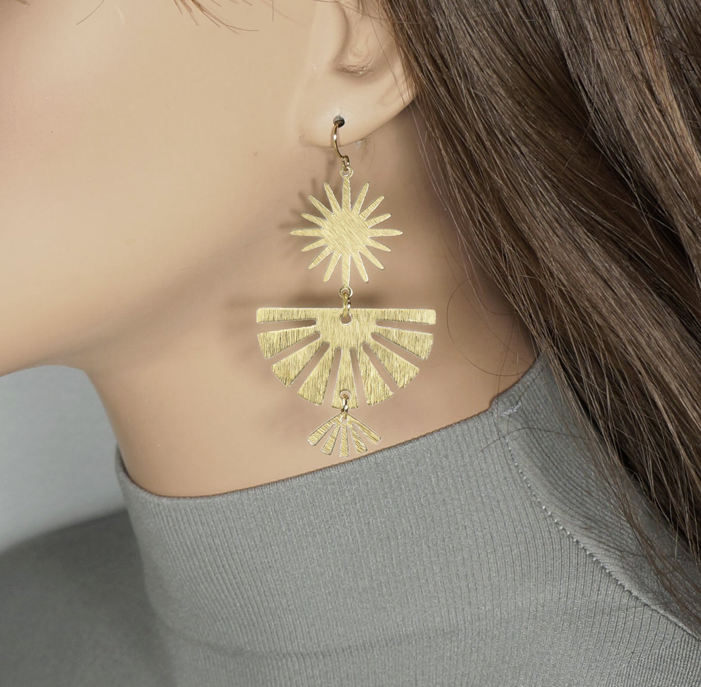 Brushed Gold Celestial Statement Earrings, Hypoallergenic 18K Gold Ear Wires, Cosmic Jewelry, Gift for Her