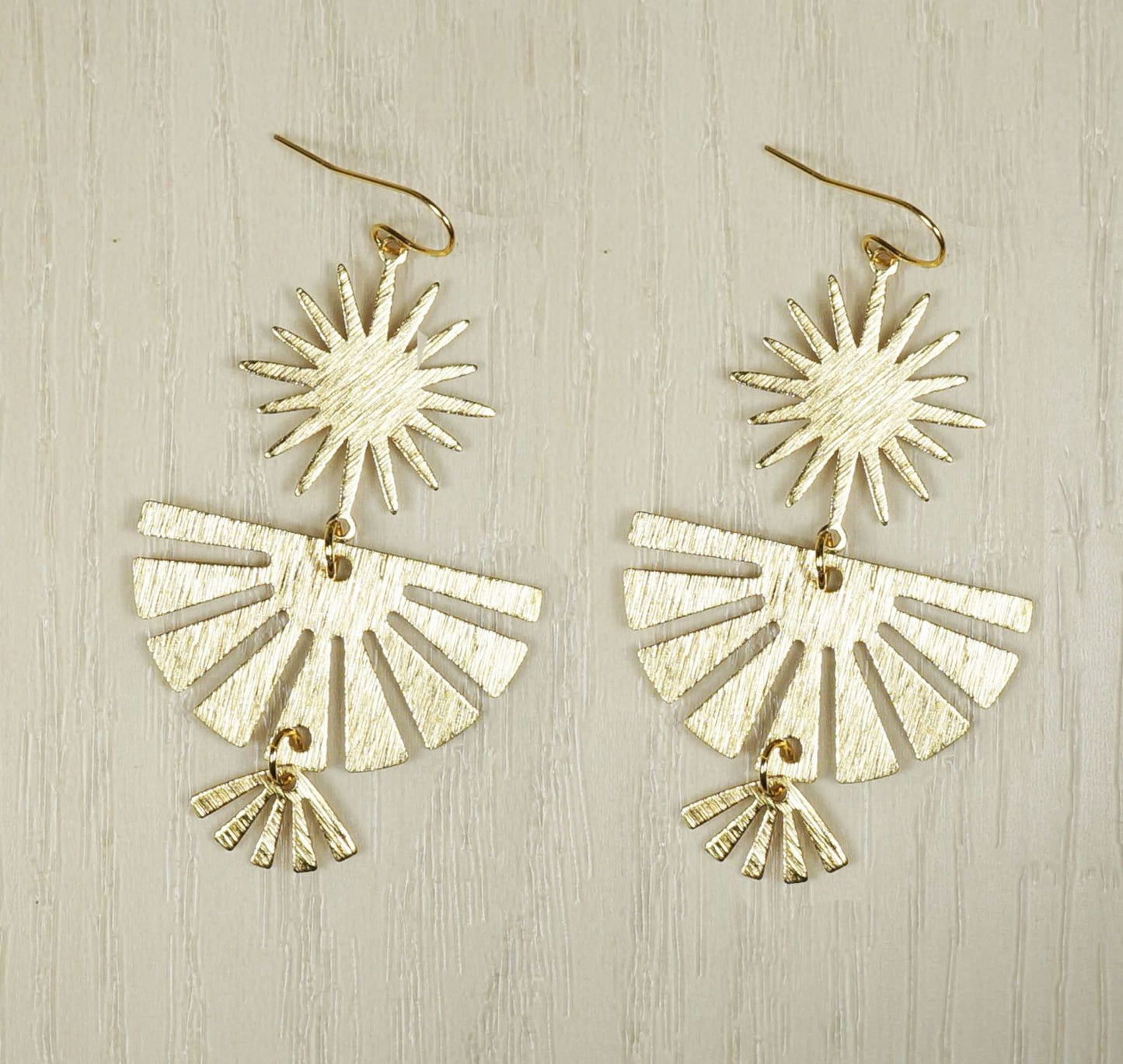 Brushed Gold Celestial Statement Earrings, Hypoallergenic 18K Gold Ear Wires, Cosmic Jewelry, Gift for Her